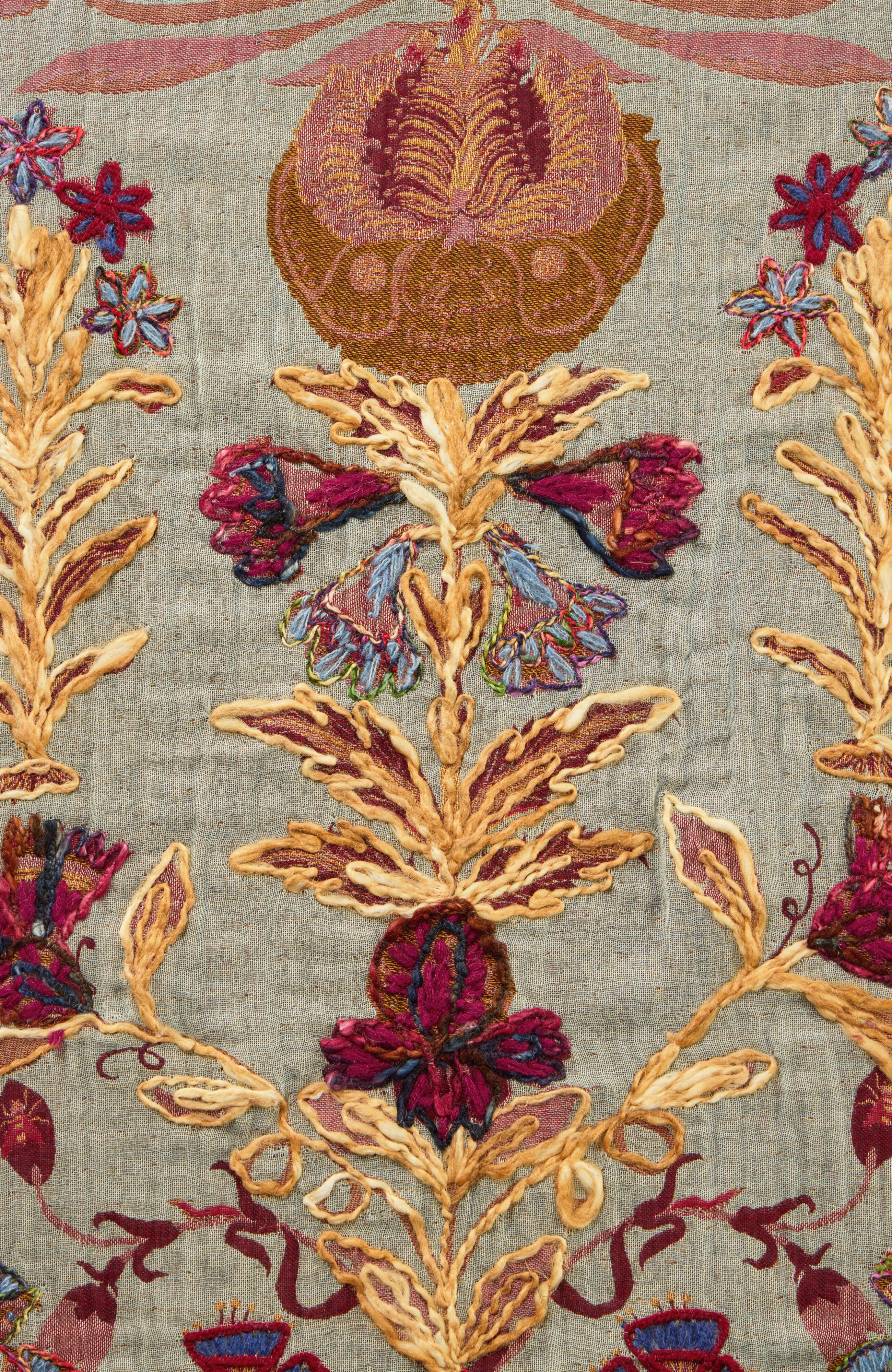 hand-embroidered floral oblong scarf