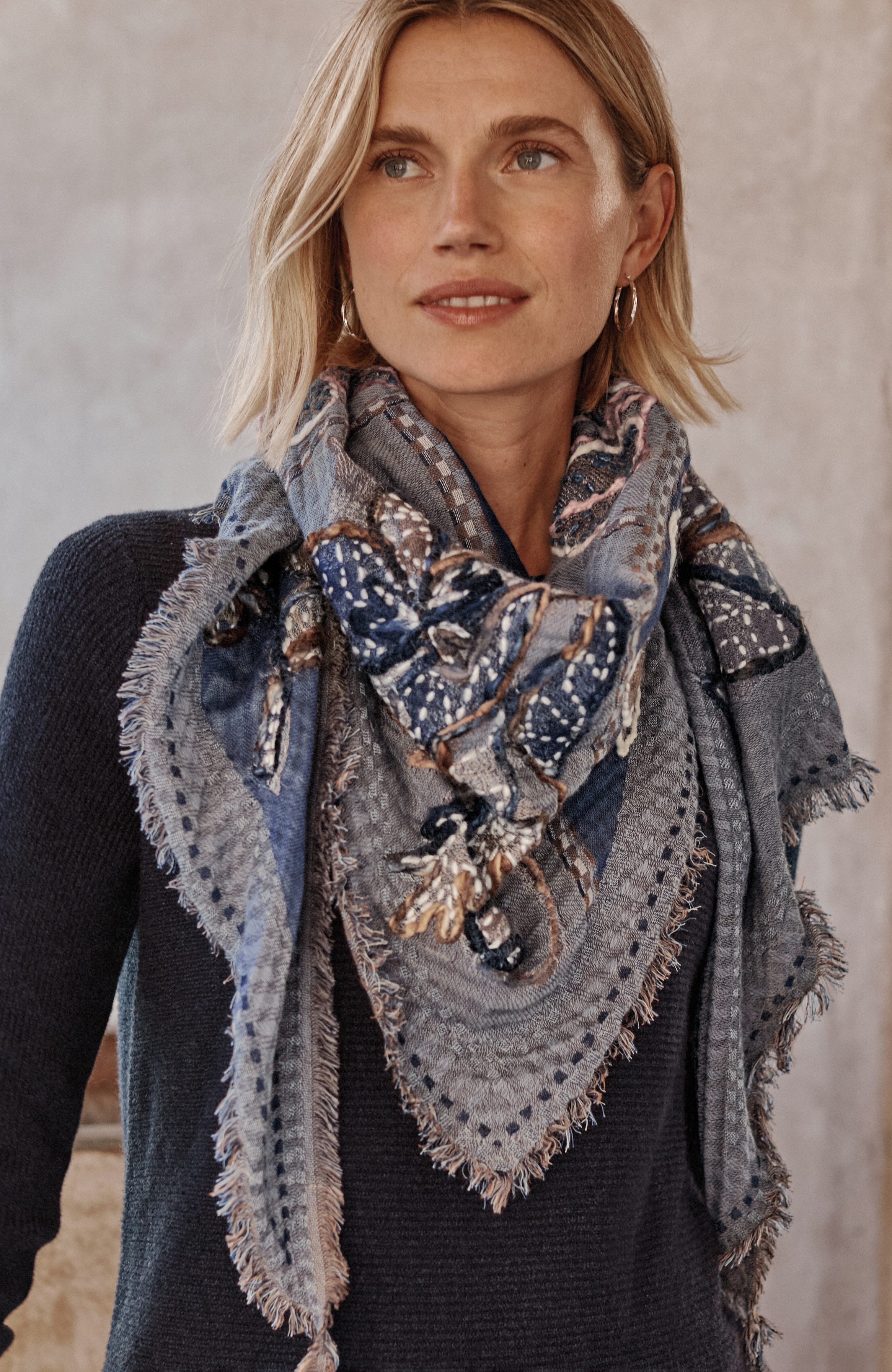 Hand-Embroidered Floral Triangle Scarf | JJill