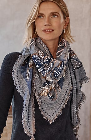 Image for Hand-Embroidered Floral Triangle Scarf