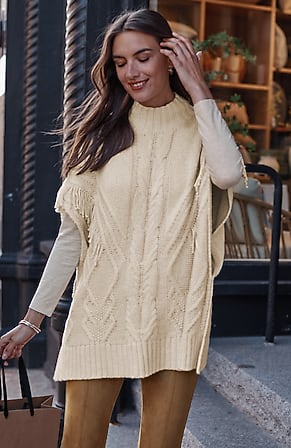 Image for Fringed Cable Poncho