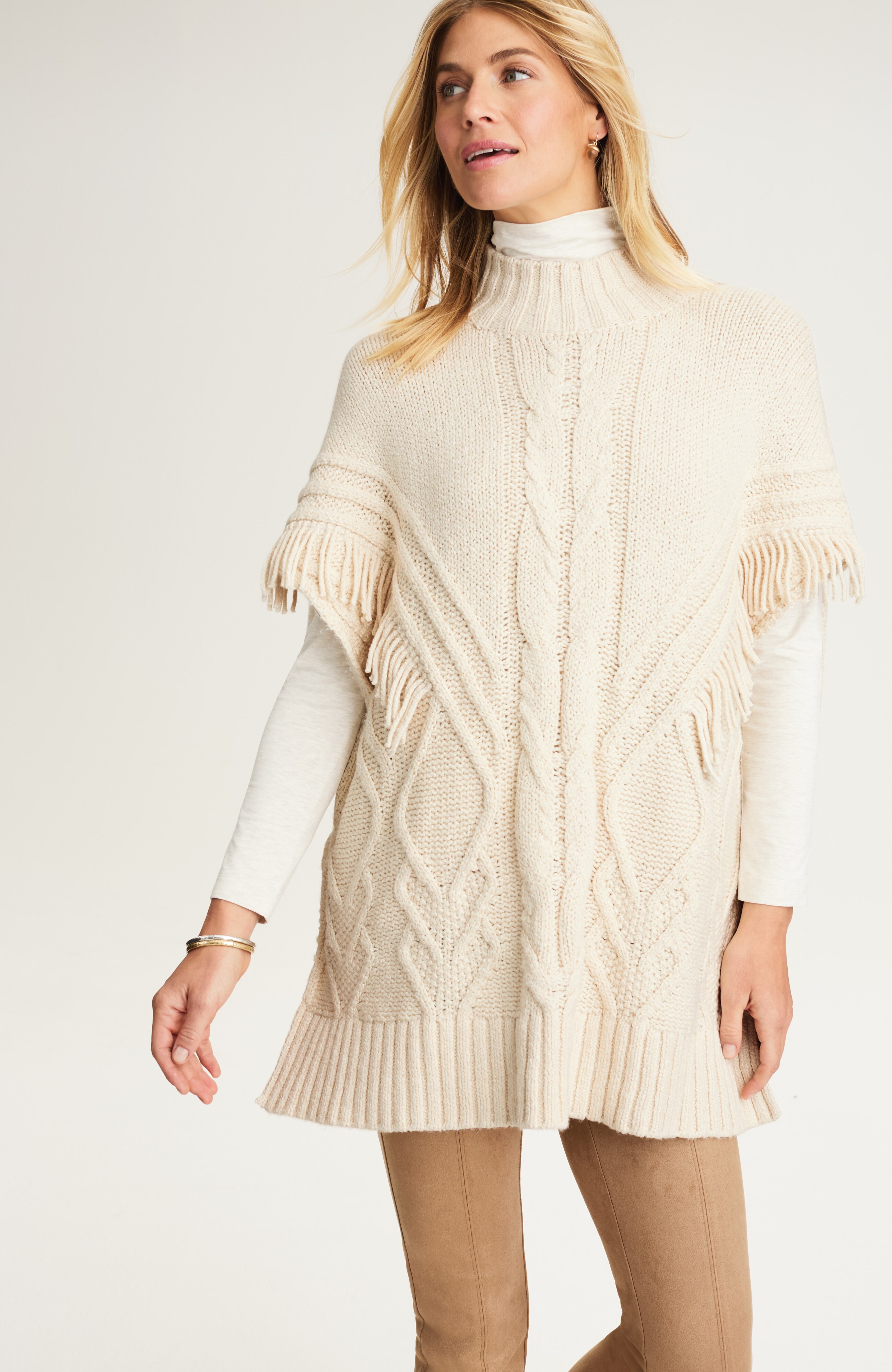 fringed cable poncho
