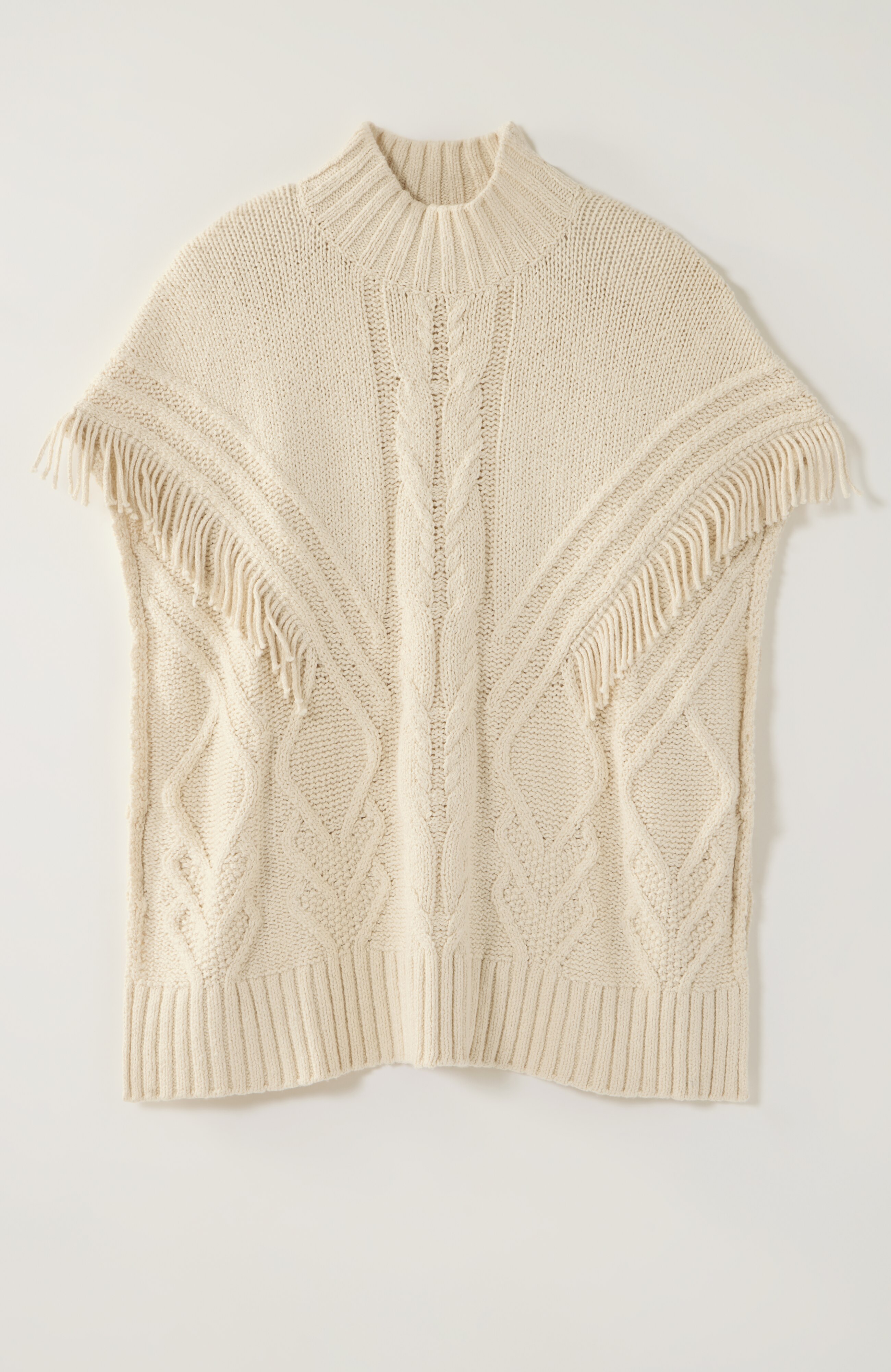 fringed cable poncho