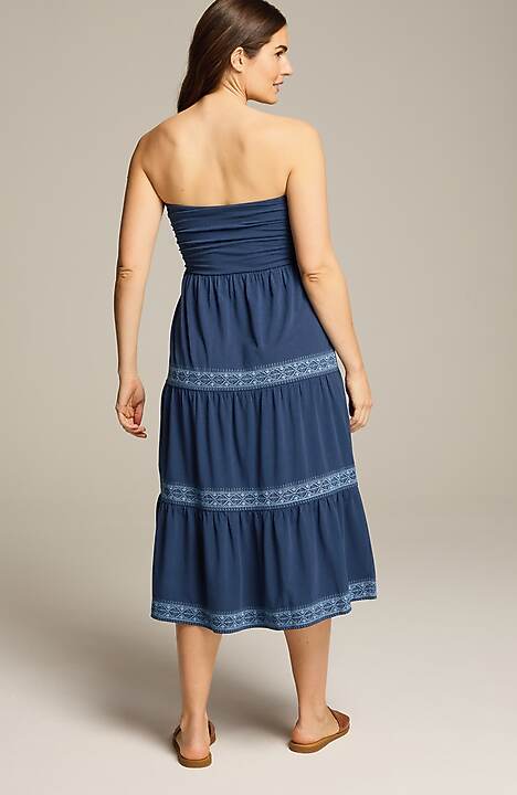 green emerald velvet dress Embroidered Strapless Tea Length Dress 10 / Powder main image 0