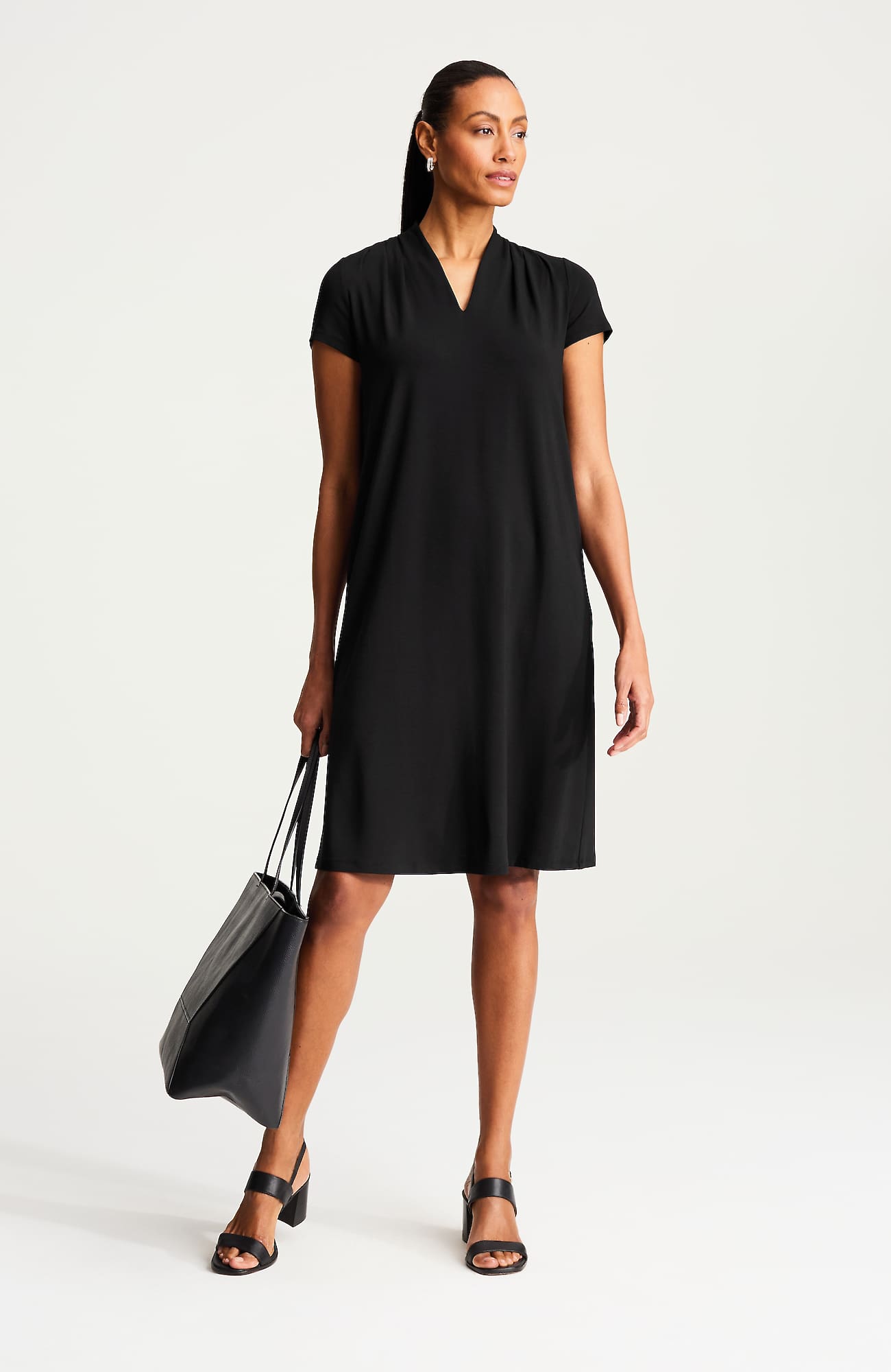 Jjill Wearever Cap-sleeve A-line Dress In Black