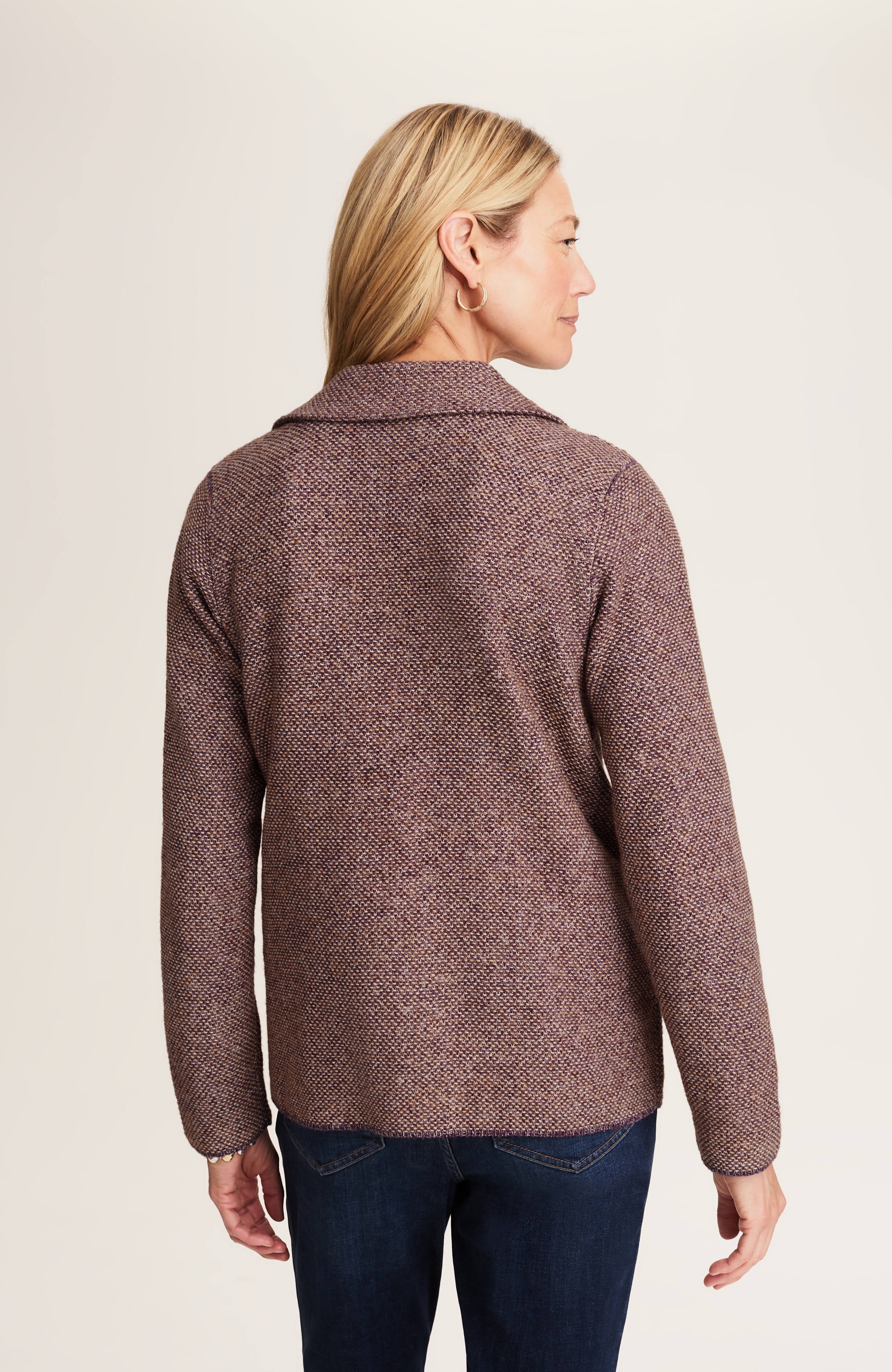 tweed button-front sweater-jacket