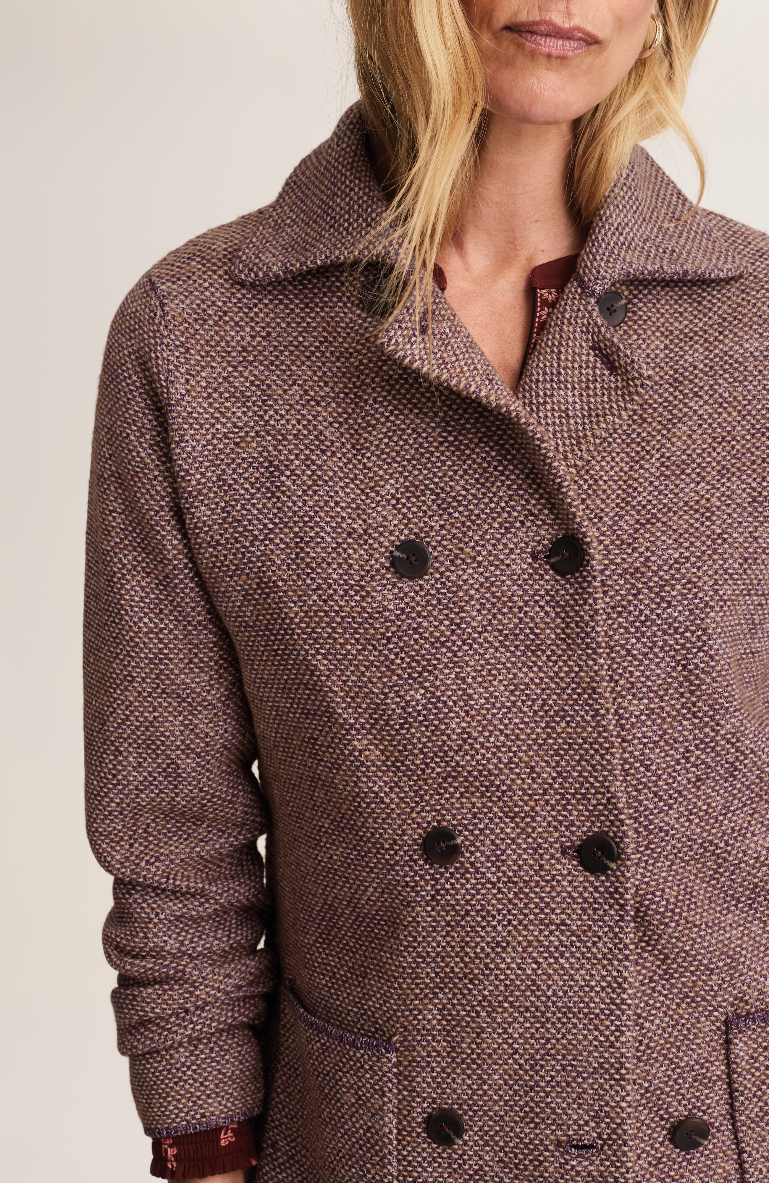 tweed button-front sweater-jacket