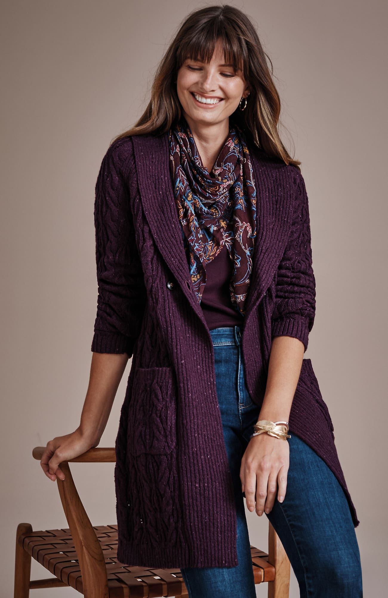 Jjill J.jill Mixed-texture Shawl-collar Cardi