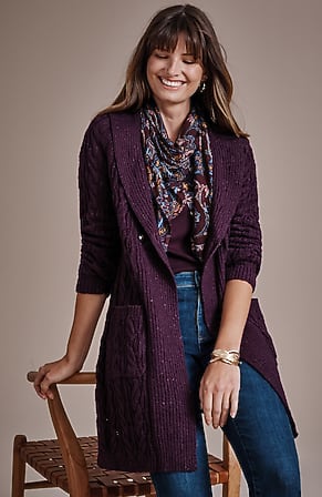 Image for Mixed-Texture Shawl-Collar Cardi