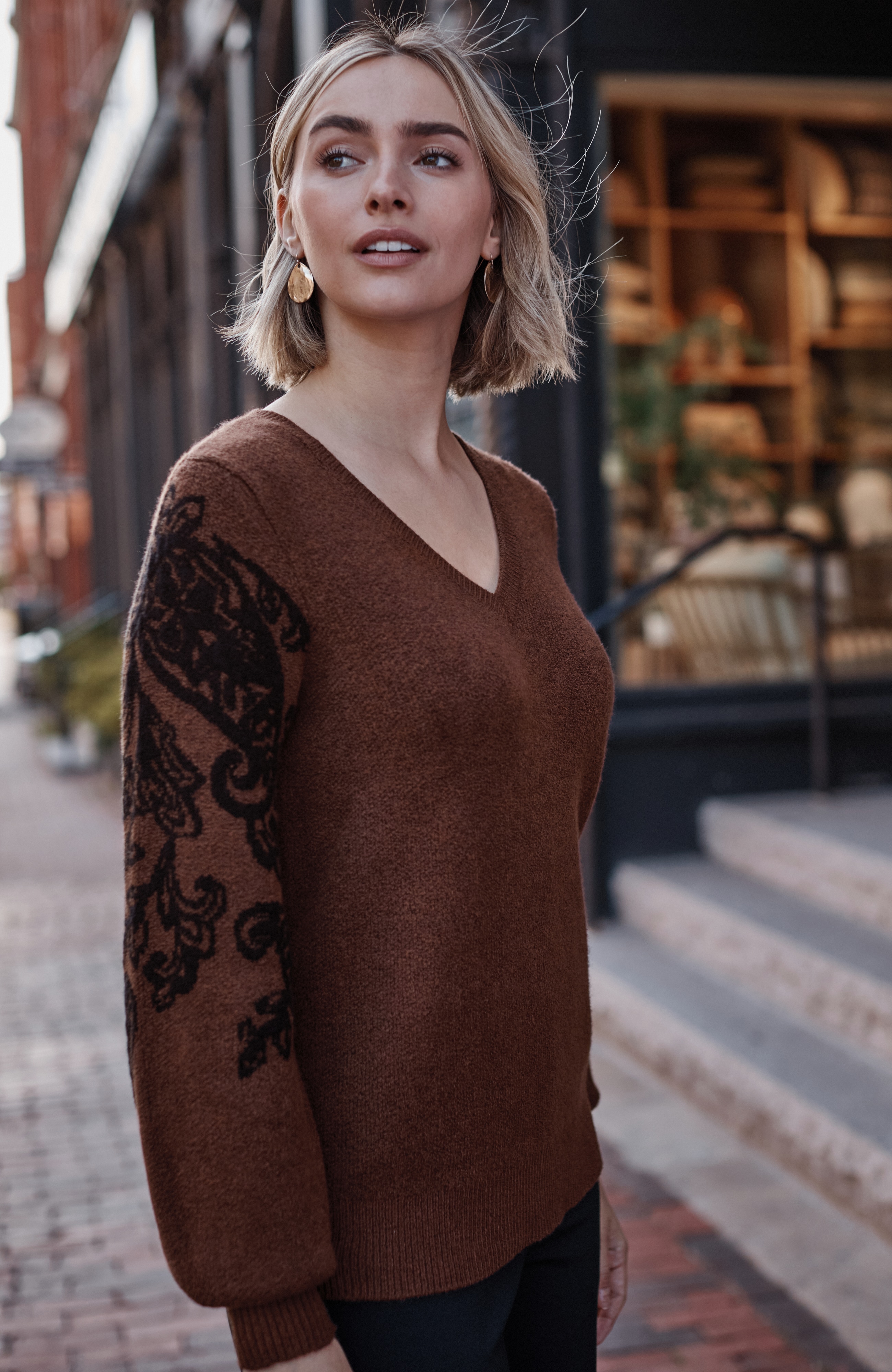 paisley-sleeve sweater