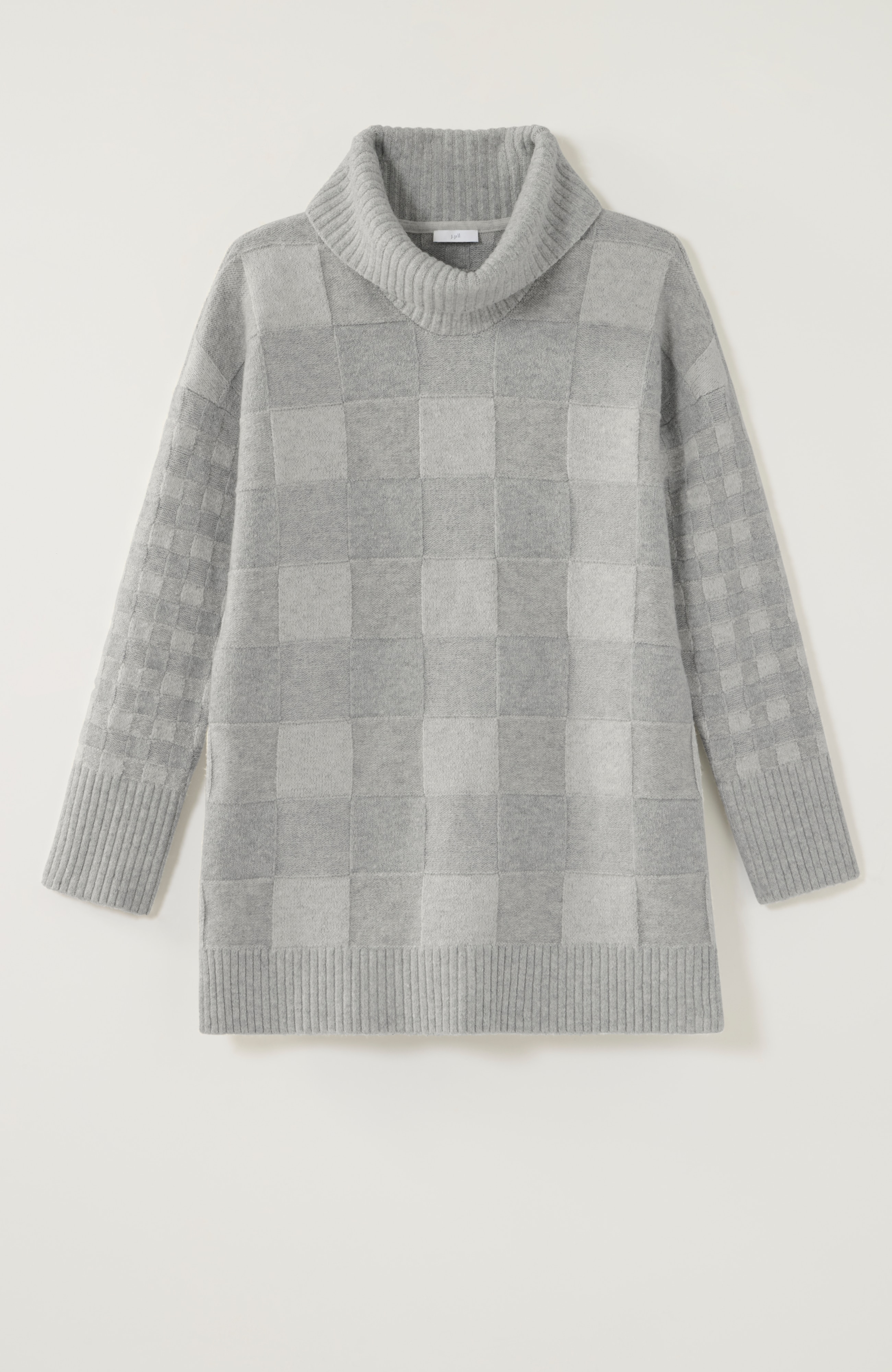 checkered turtleneck sweater