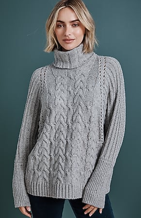 Image for Tweeded Mixed-Cable Relaxed Sweater