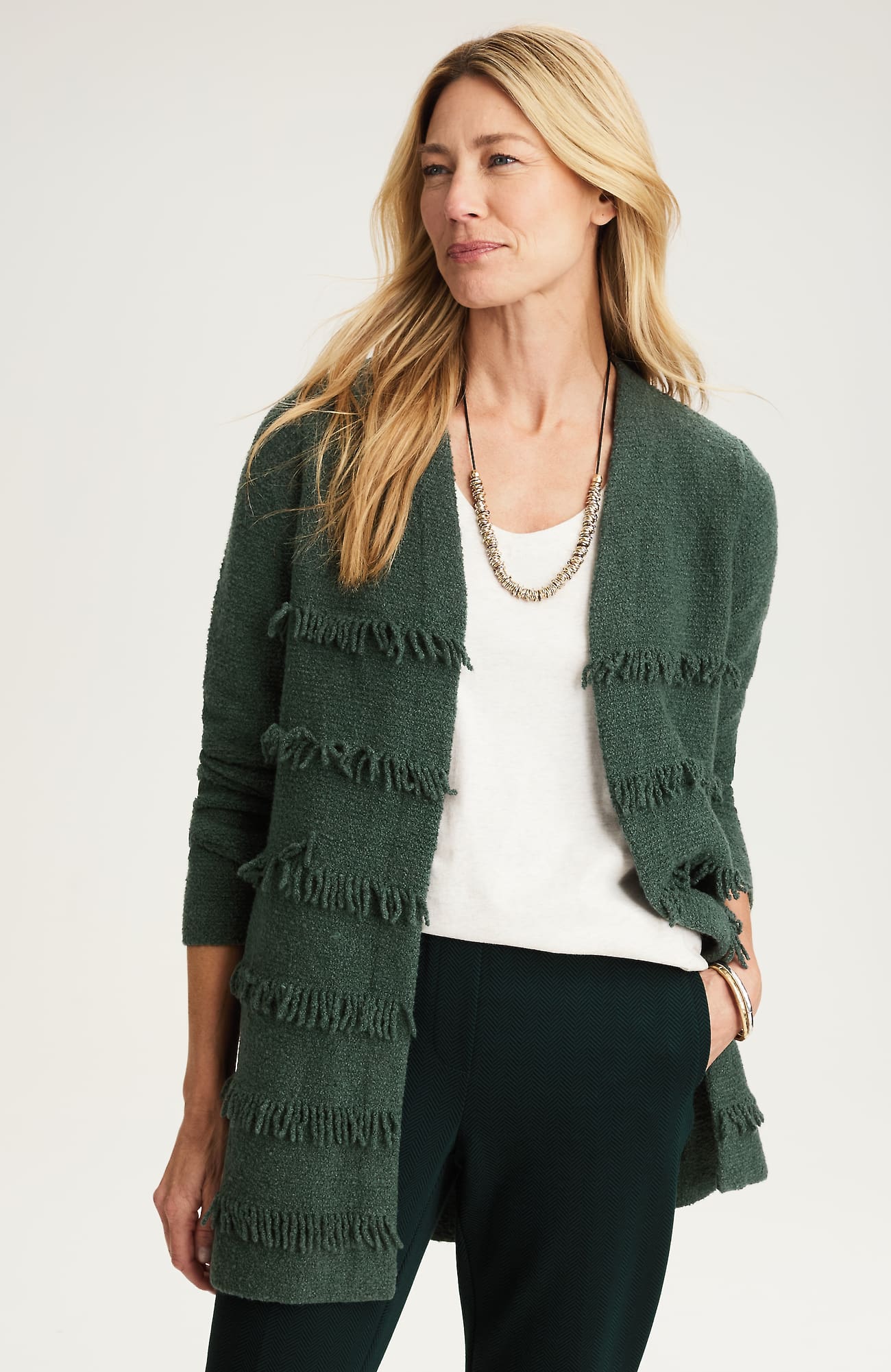 Jjill Tall Fringed Cardigan In Hunter