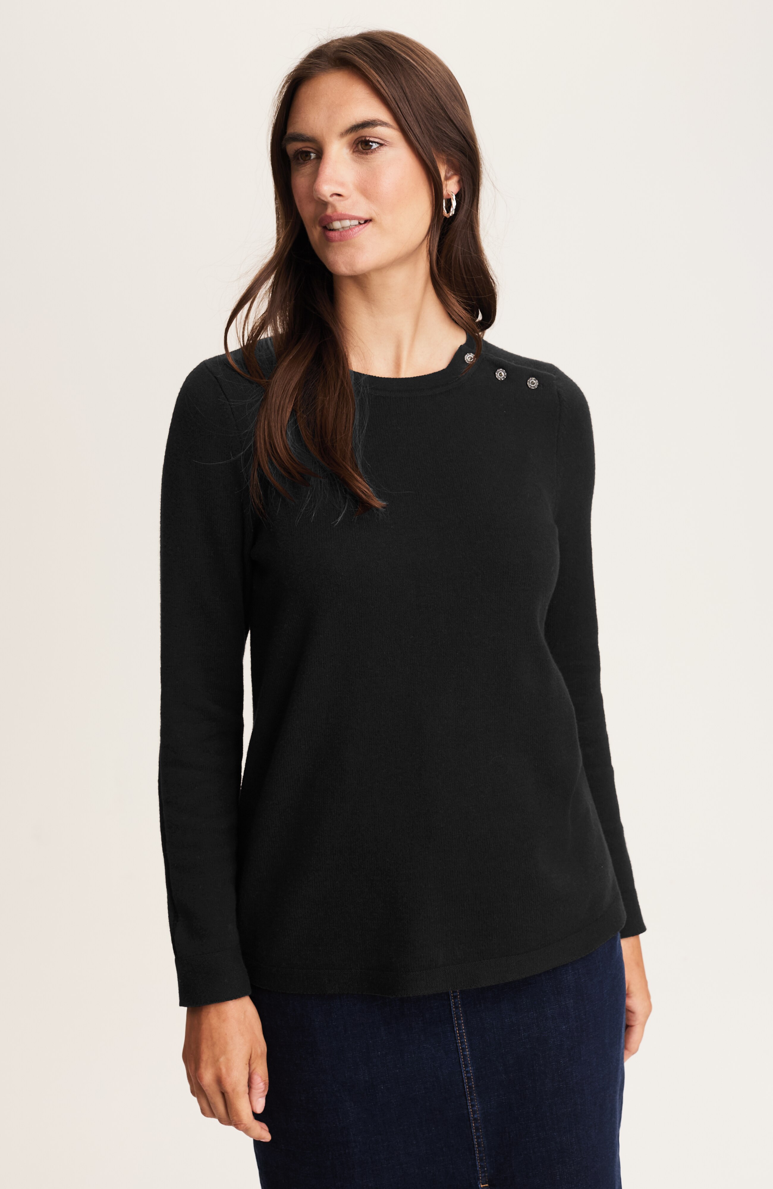 jeweled-button-shoulder sweater