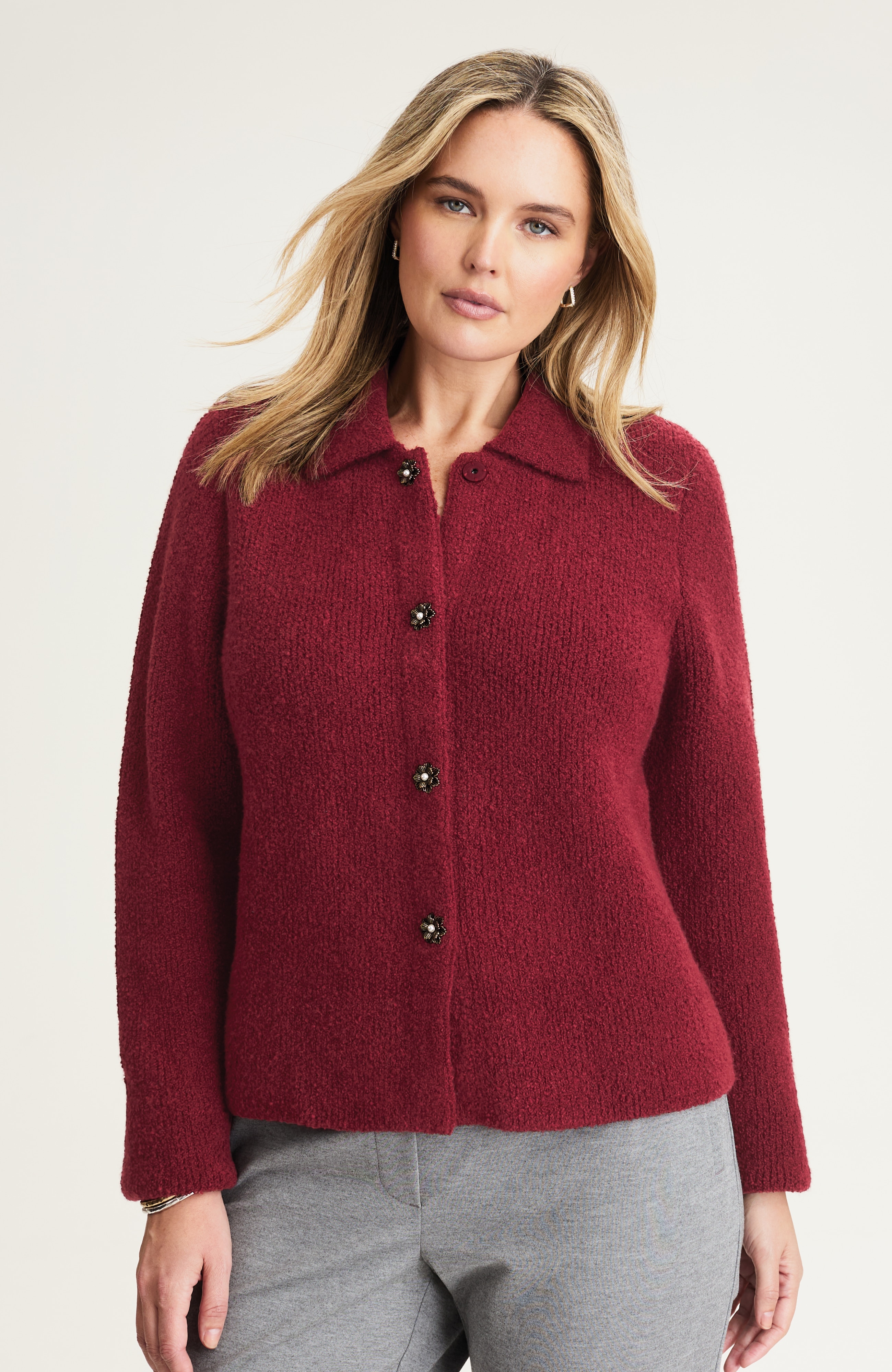 COLLARED BOUCLÉ CARDI | JJill