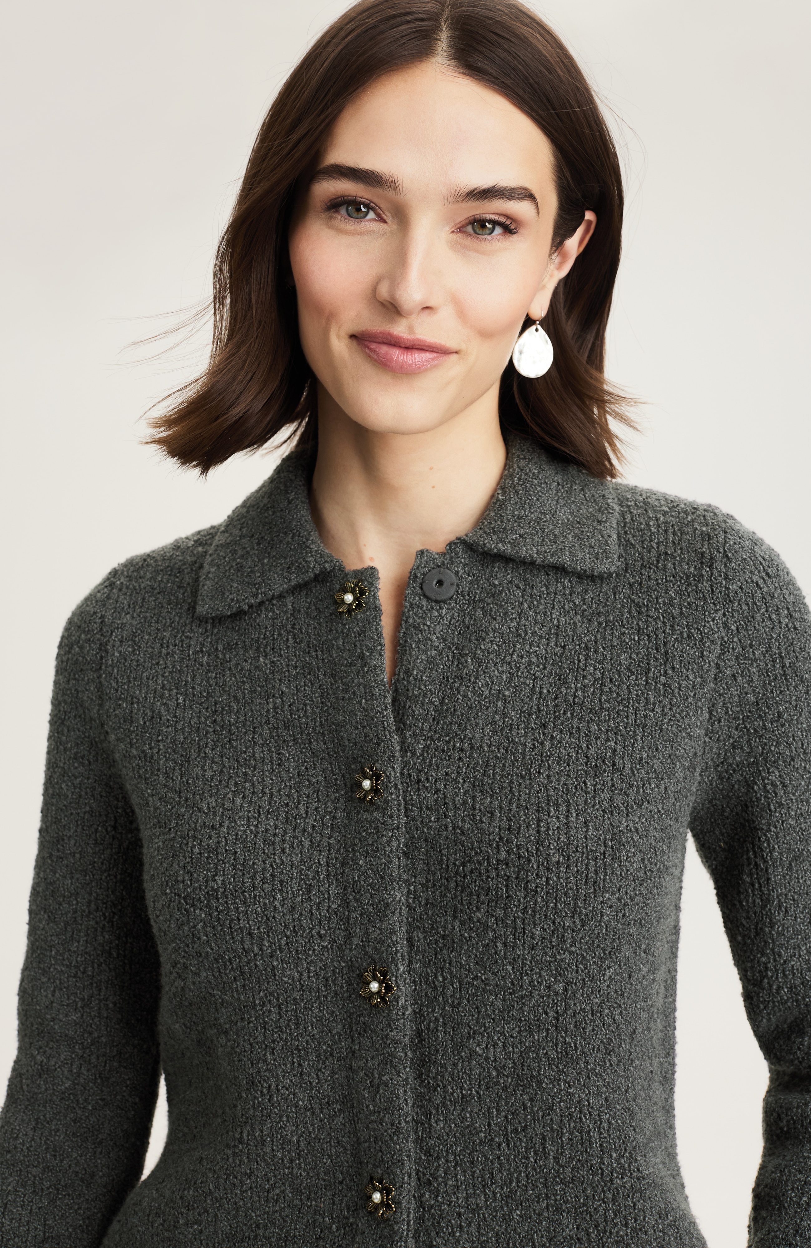 COLLARED BOUCLÉ CARDI | JJill