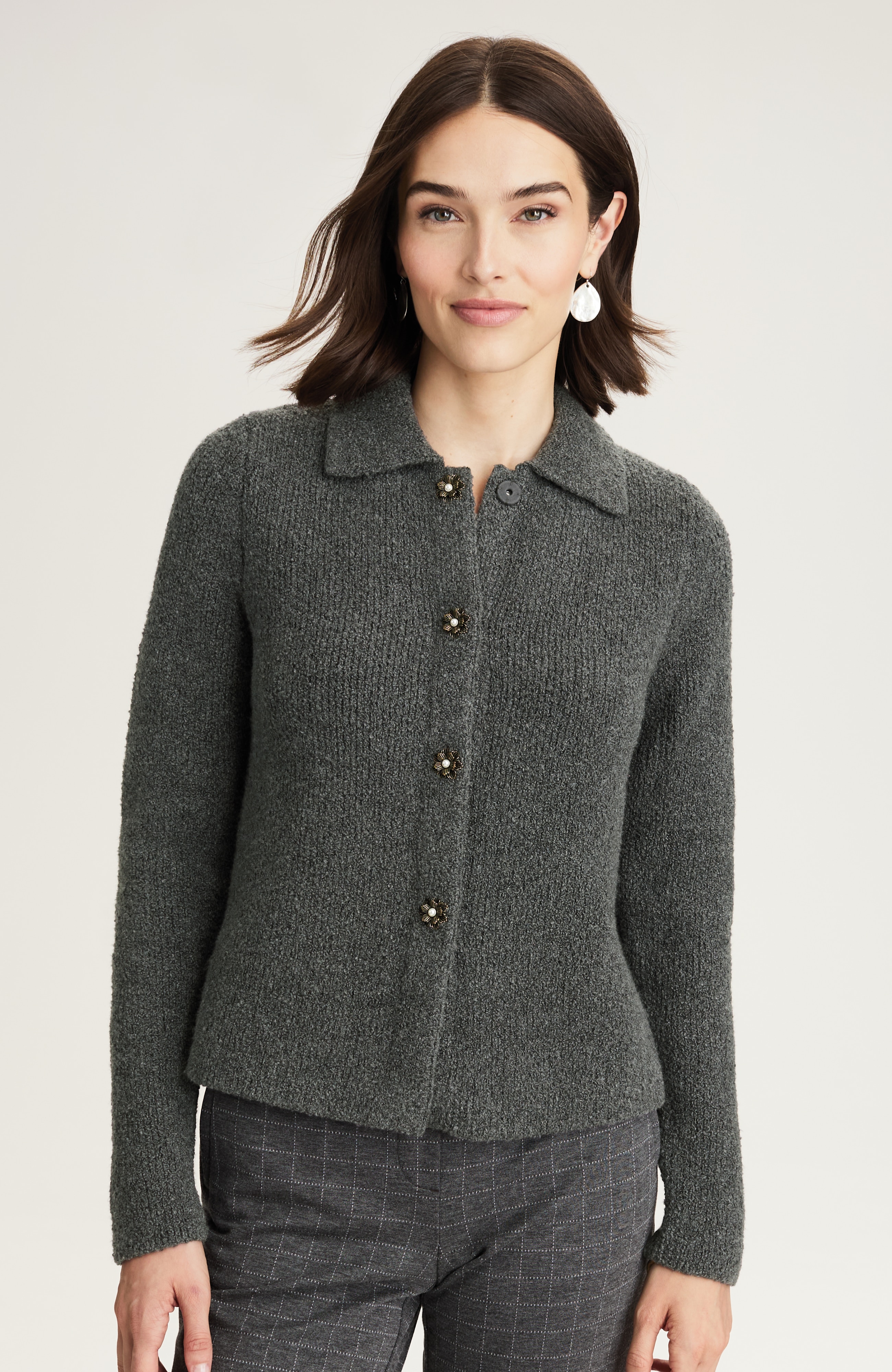 COLLARED BOUCLÉ CARDI | JJill