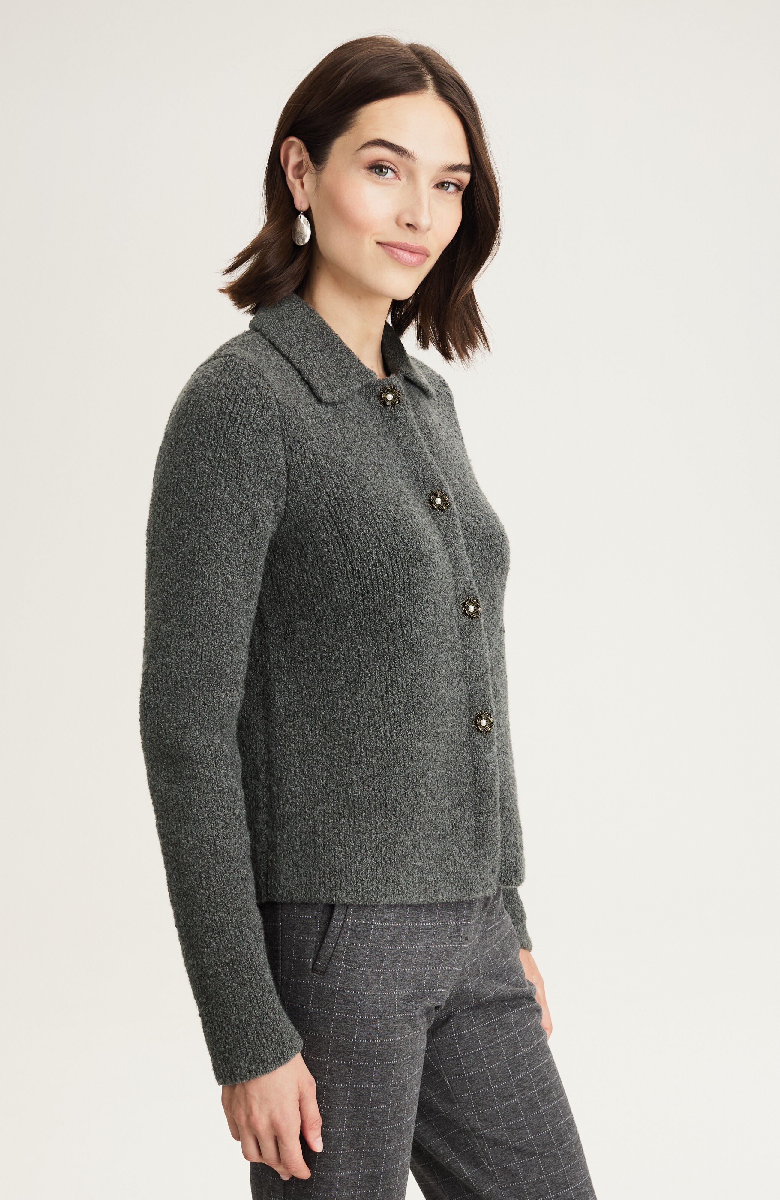 COLLARED BOUCLÉ CARDI | JJill