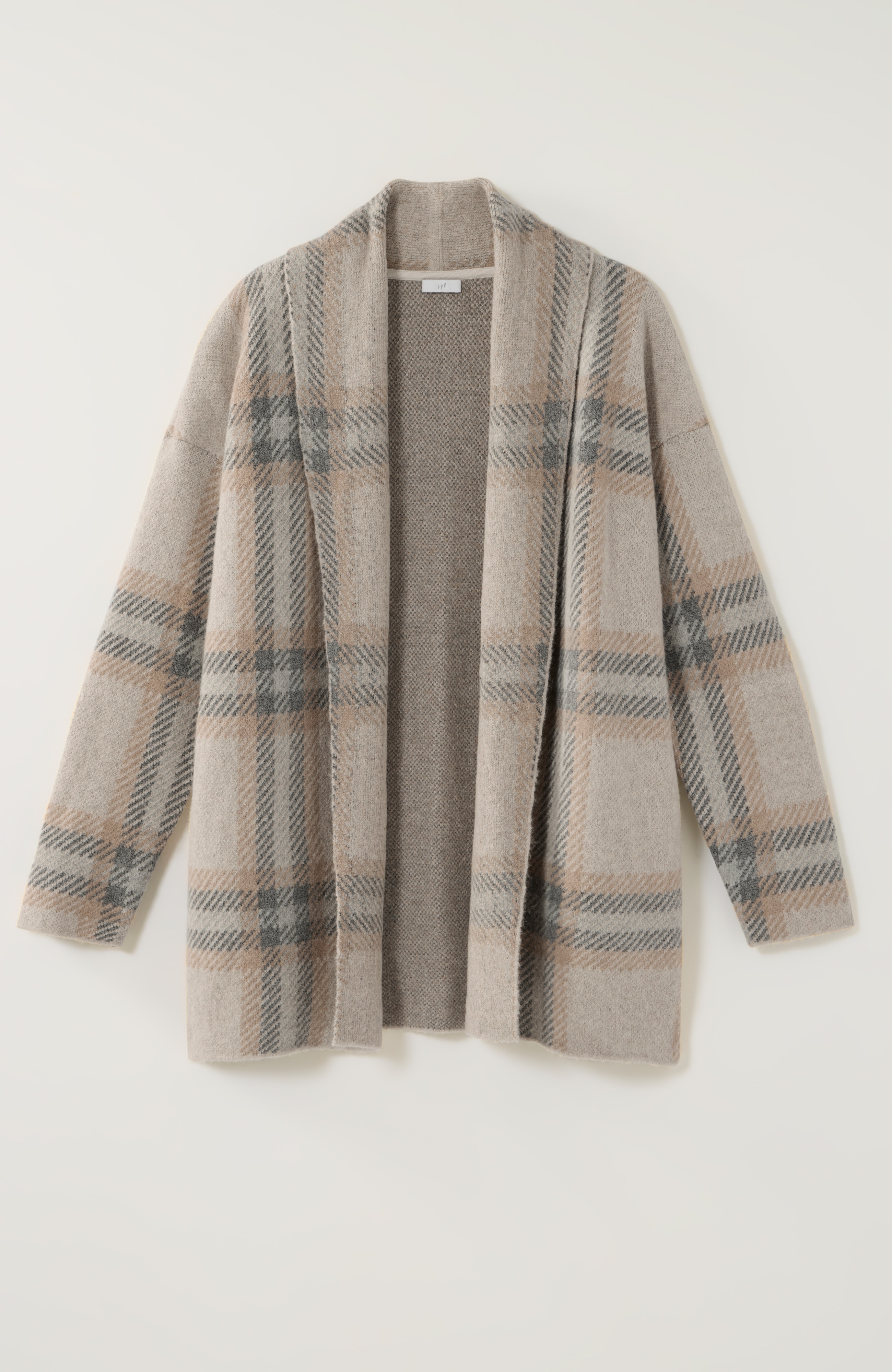 plaid shawl-collar cardi