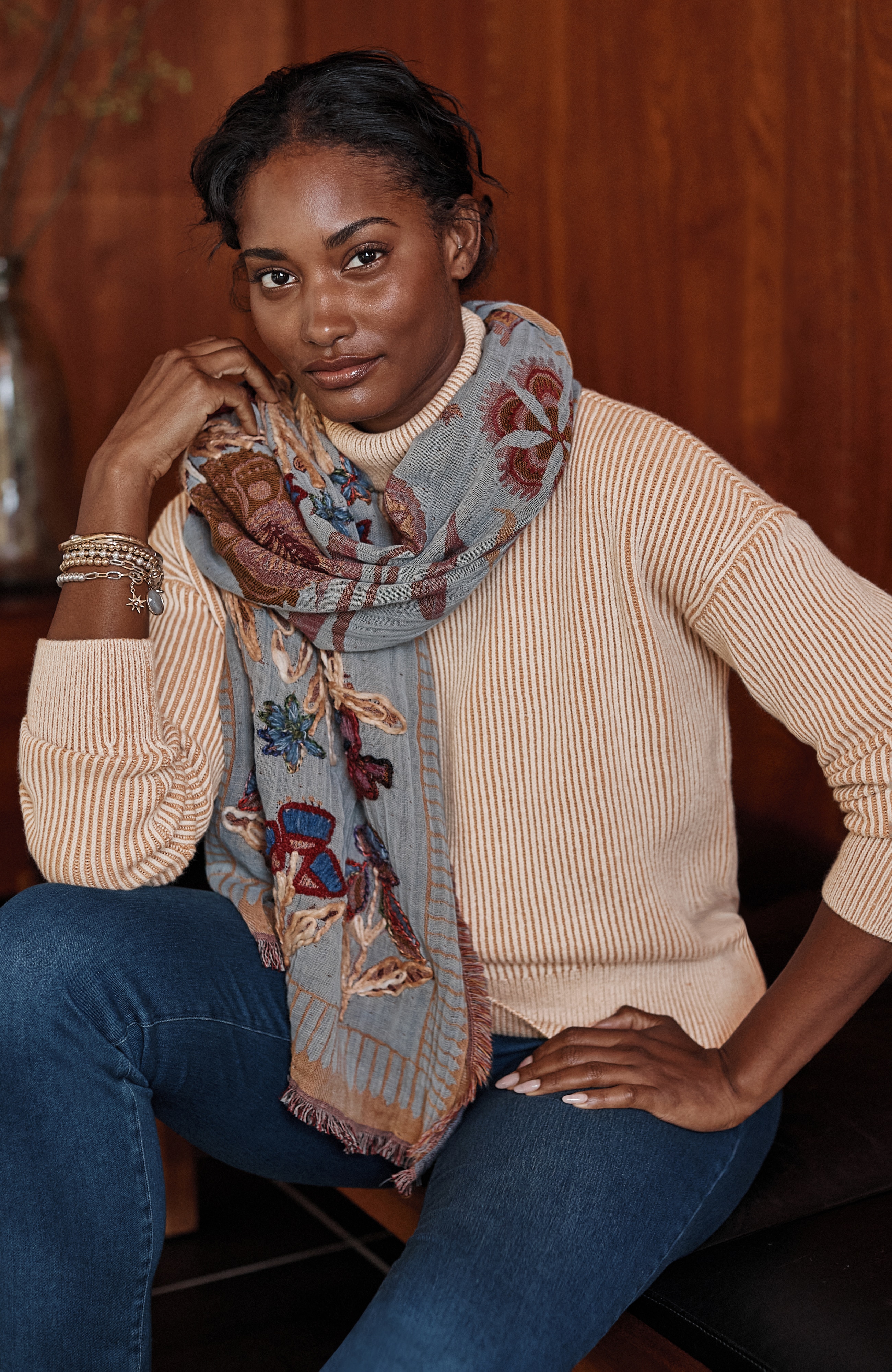 pure jill textured ribbed-knit sweater