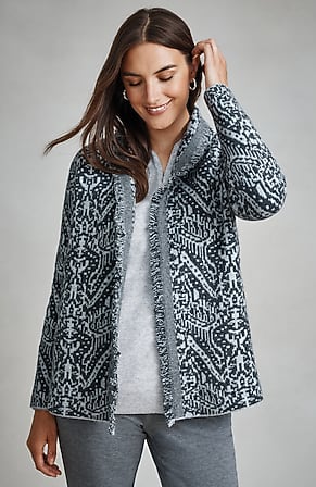 Image for Pure Jill Printed Jacquard Fringed Cardi
