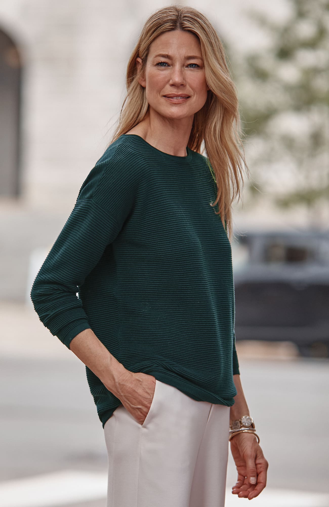 Jjill J.jill Wearever Ottoman-textured Sweater In Green