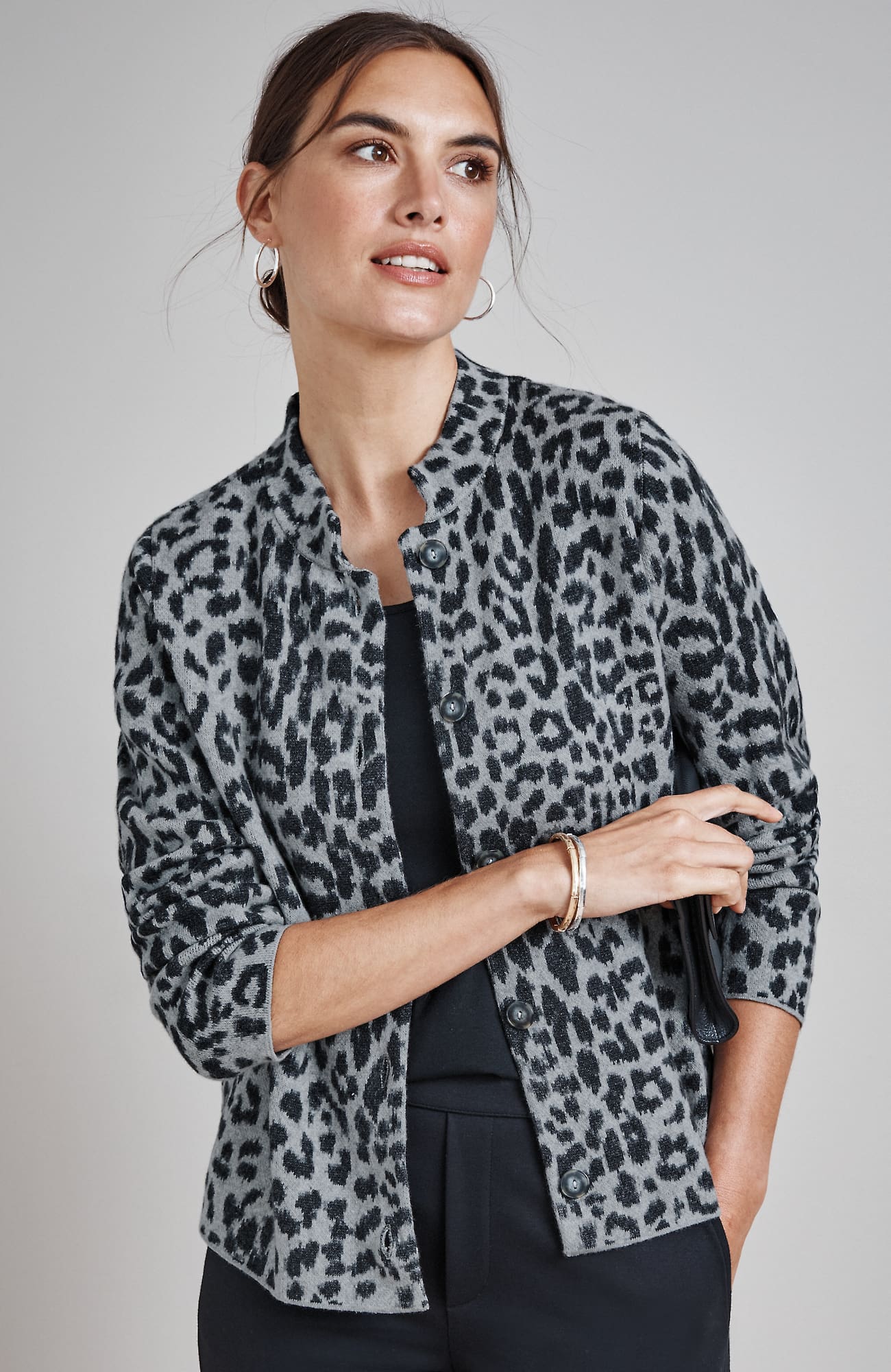 Jjill Petite Wearever Leopard-pattern Cardigan In Grey Heather Multi