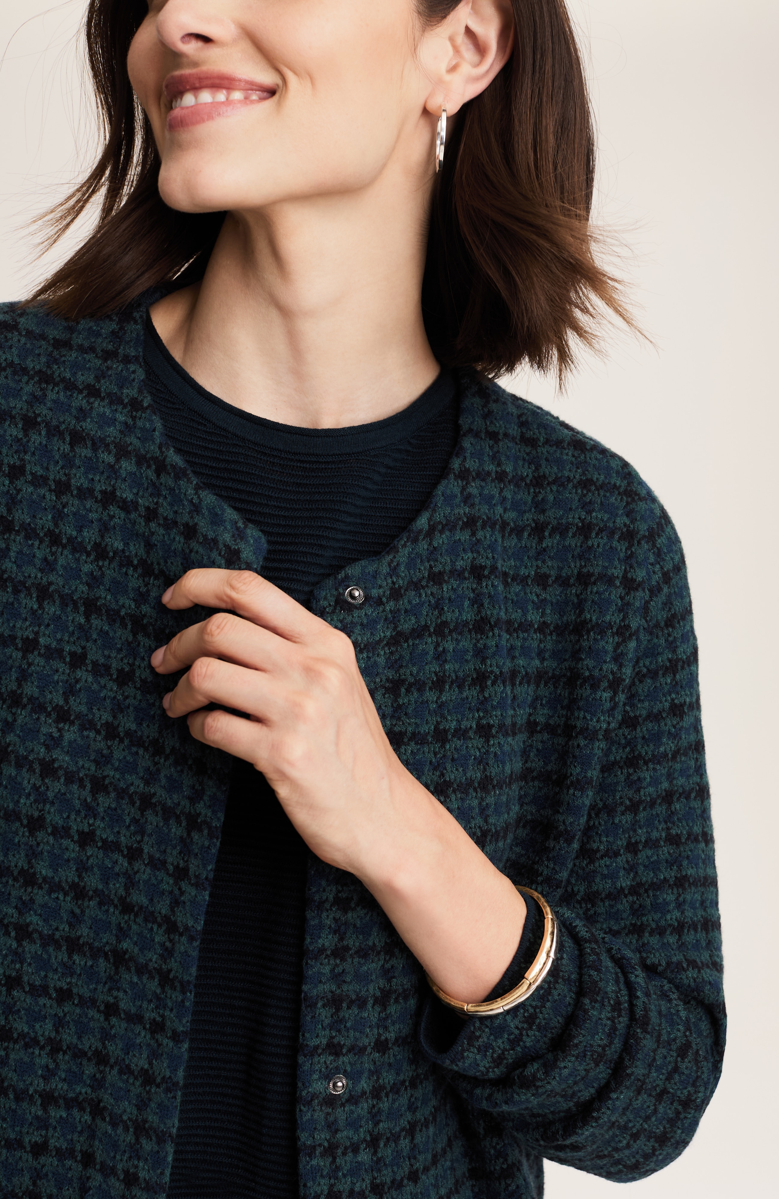 wearever plaid snap-front cardi