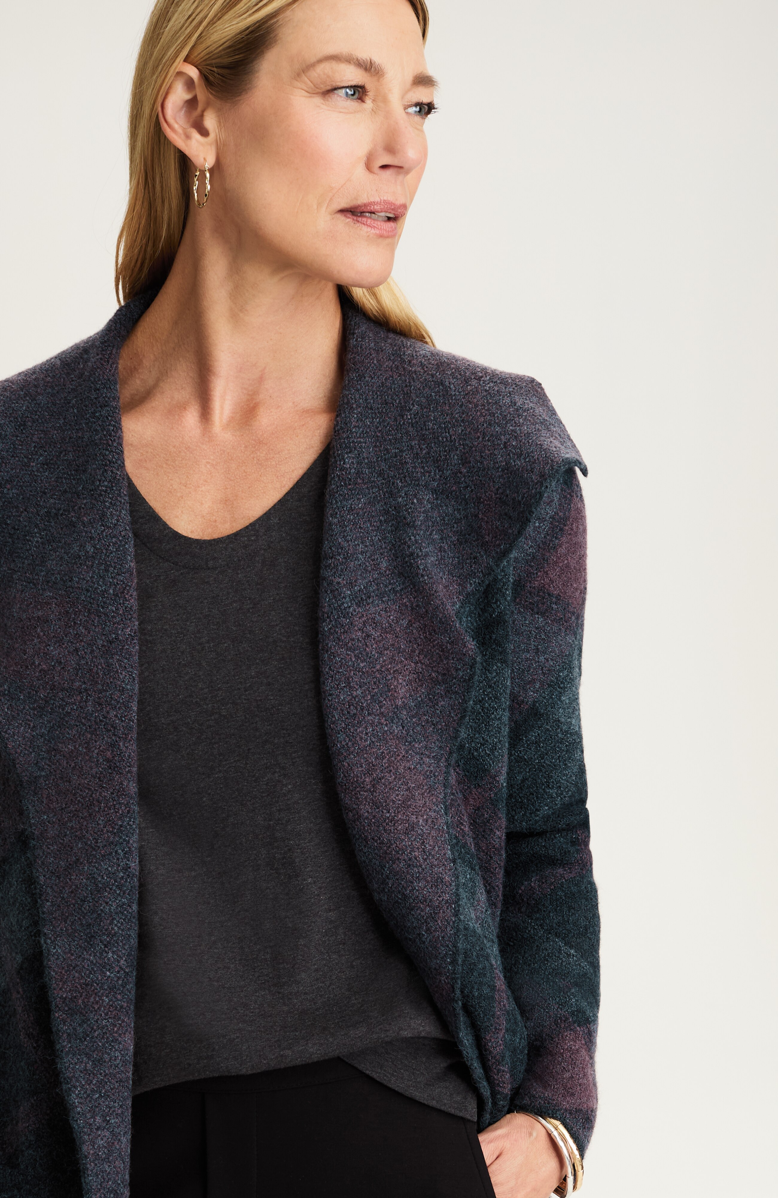 wearever shawl-collar open-front cardi