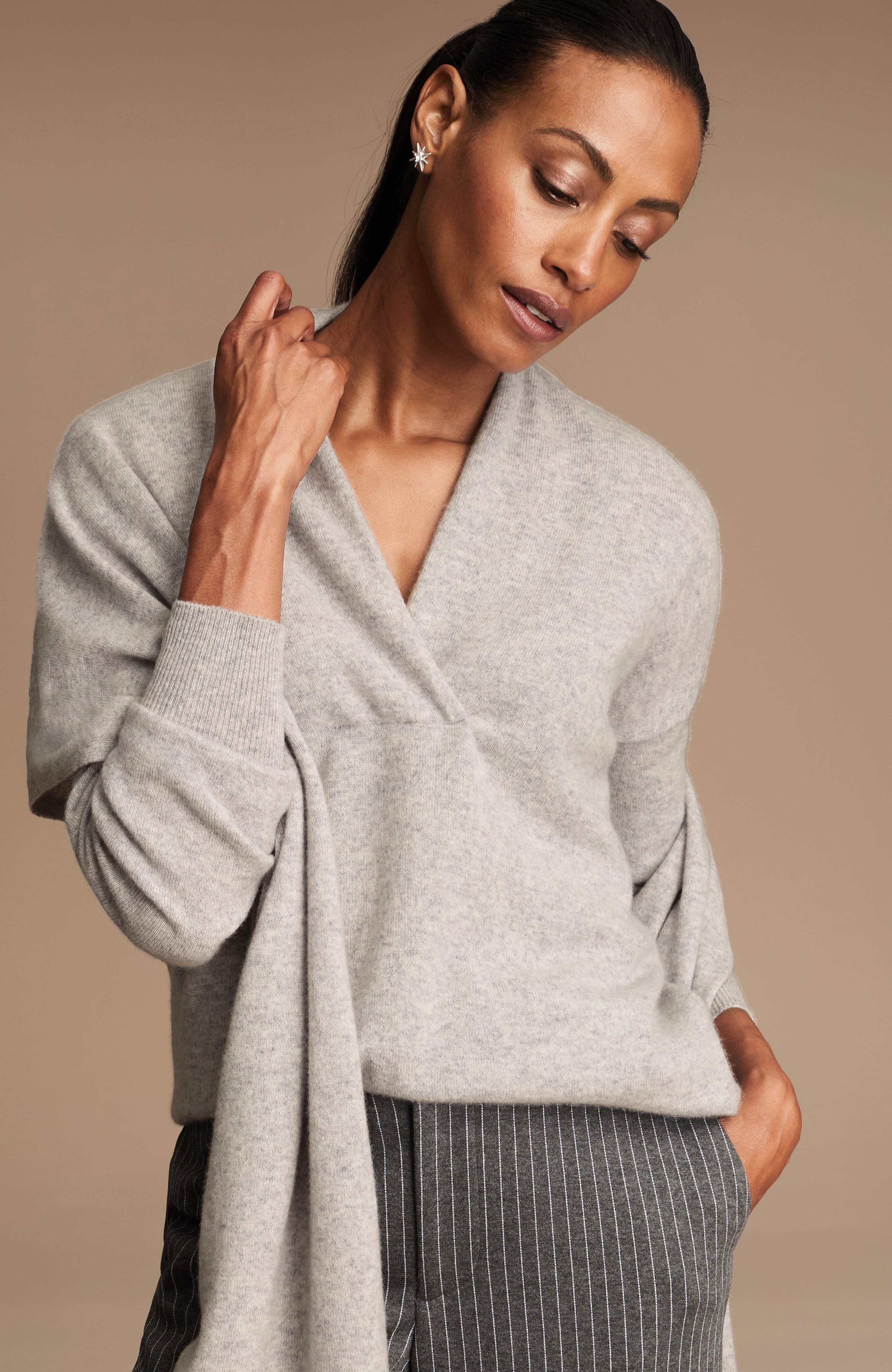 PJ RECYCLED-CASHMERE PULLOVER V-NECK SWE | JJill