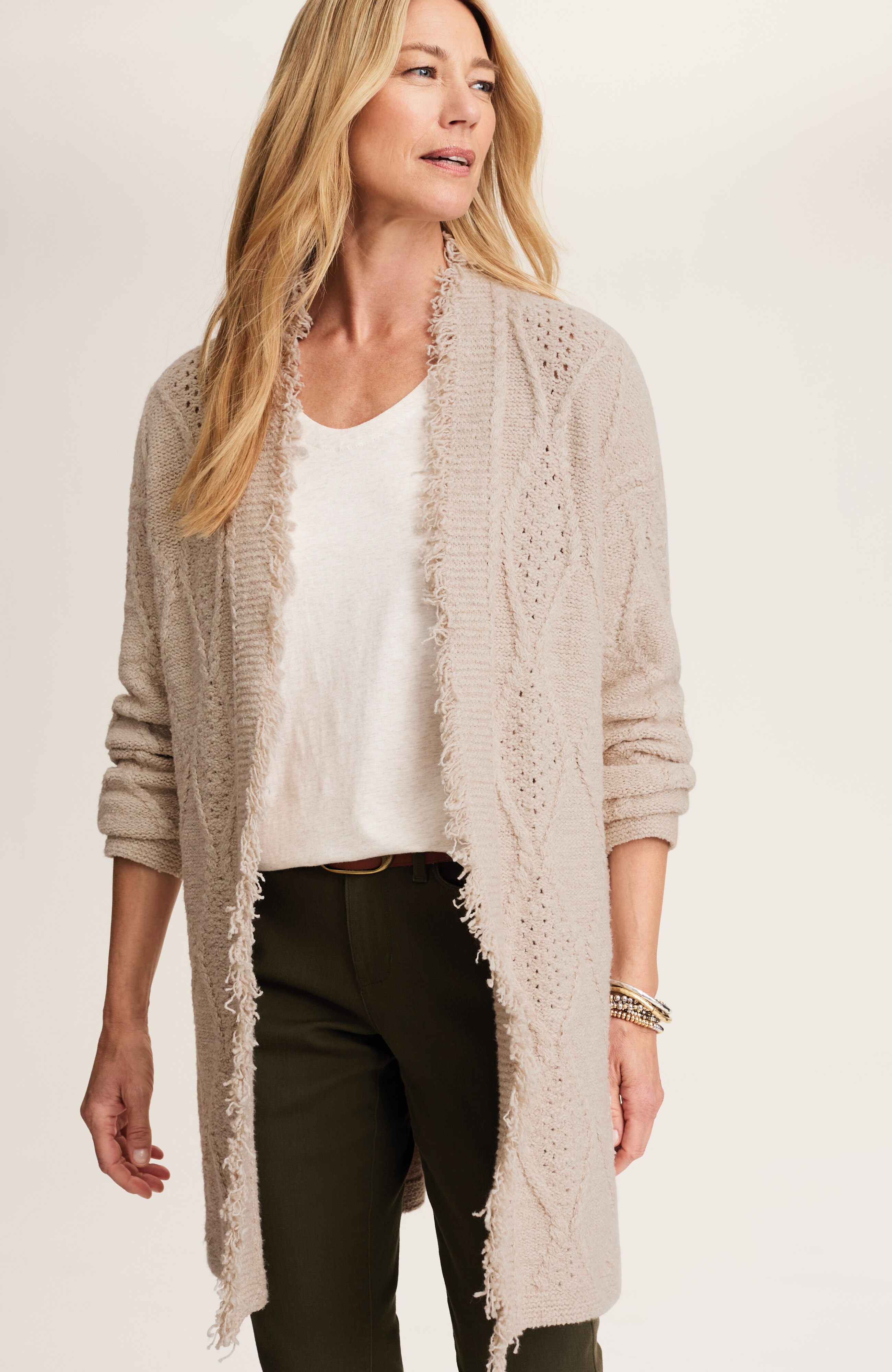 MIXED-CABLE LONG CARDIGAN | JJill