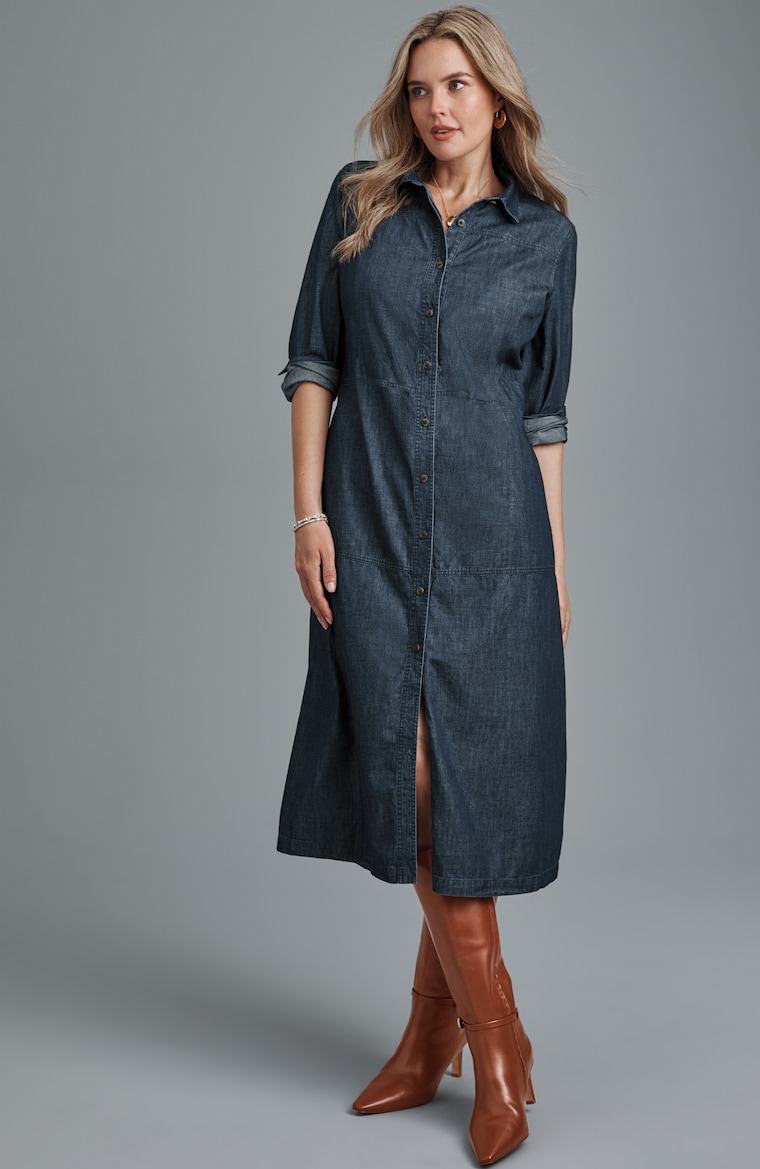 Primary view of the denim midi shirtdress