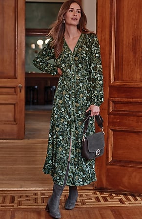 Image for Border-Printed Seamed-Waist Dress
