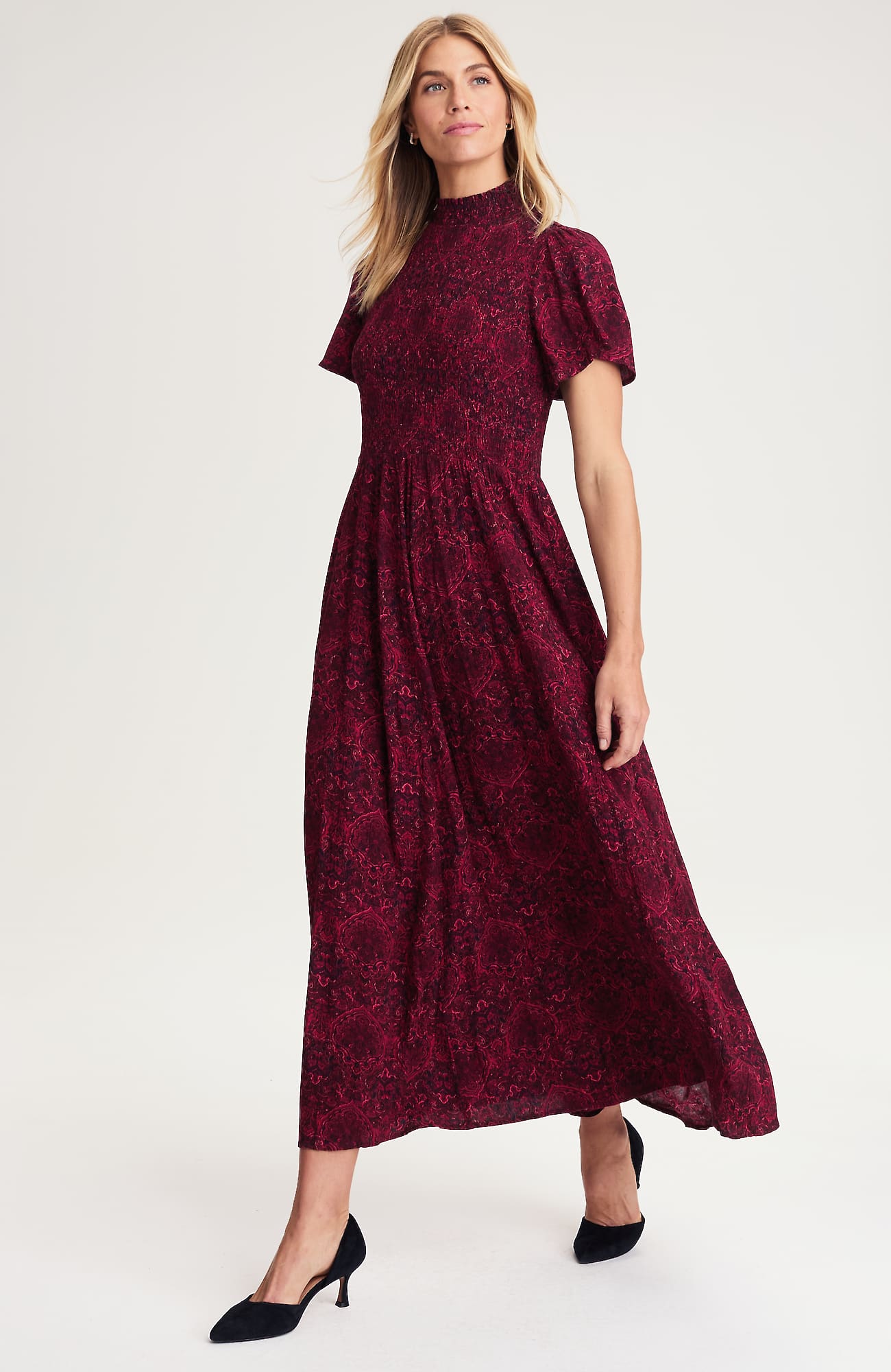 Jjill J.jill Tapestry-printed Smocked-bodice Dress