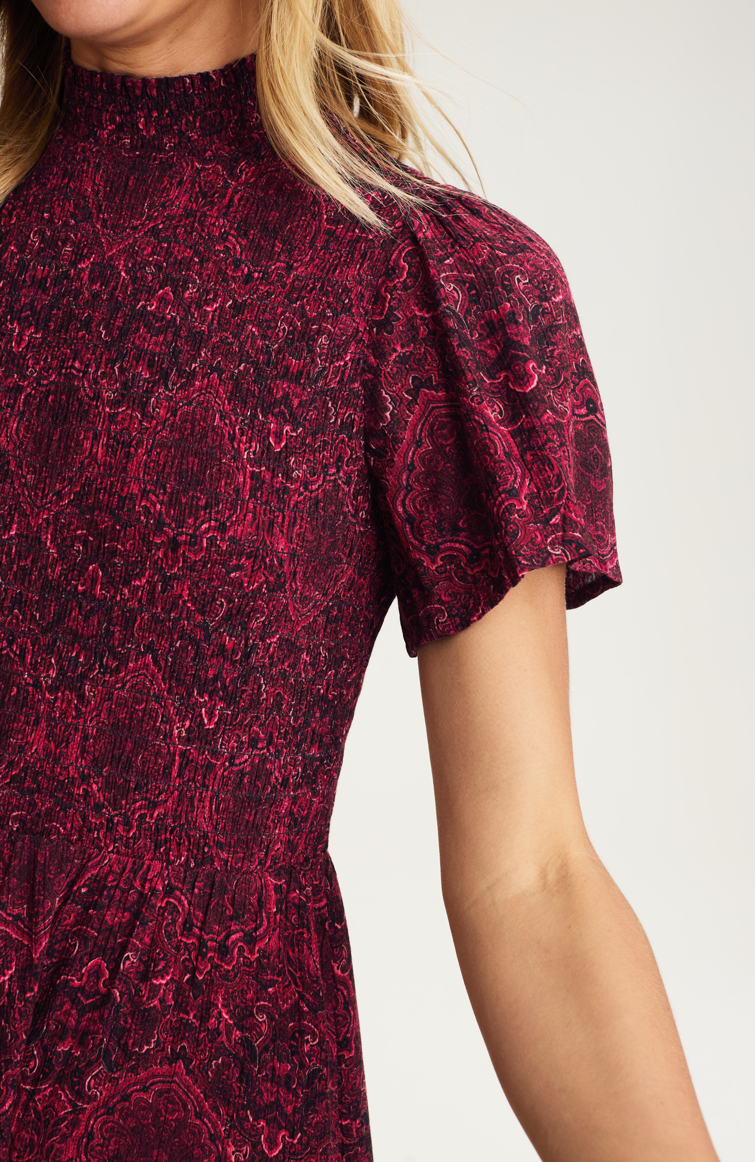 tapestry-printed smocked-bodice dress