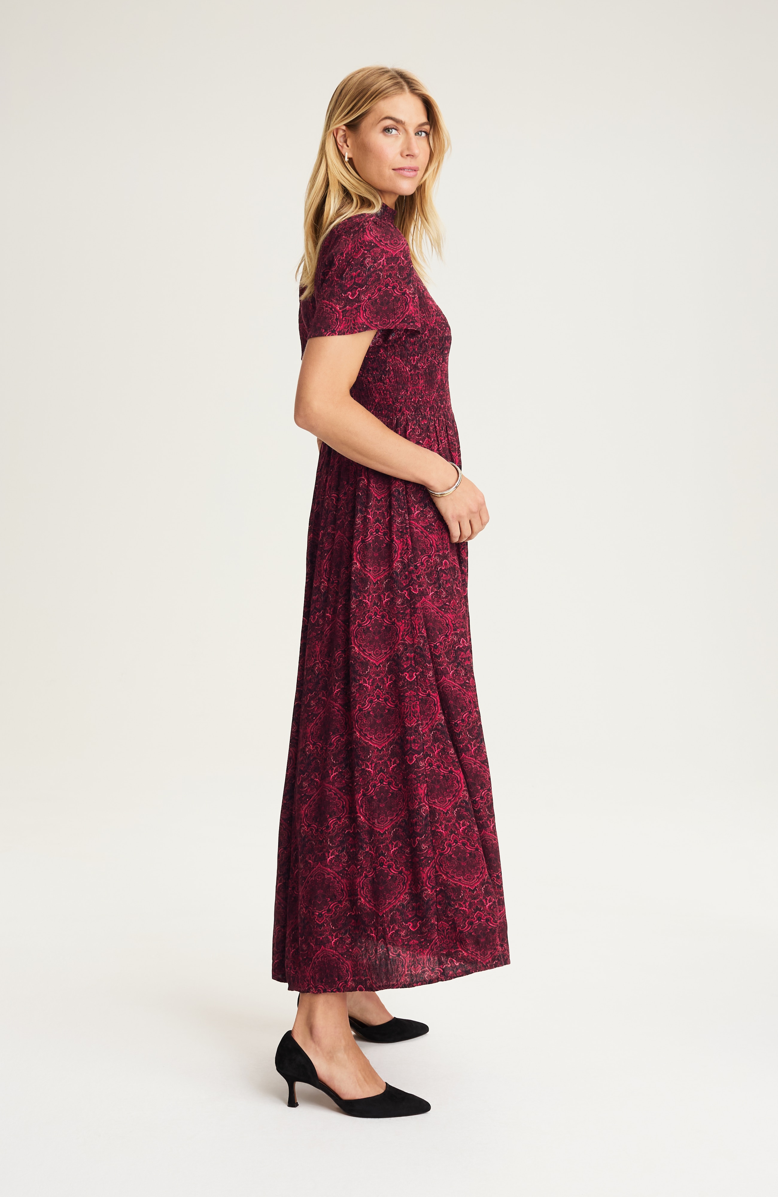 tapestry-printed smocked-bodice dress