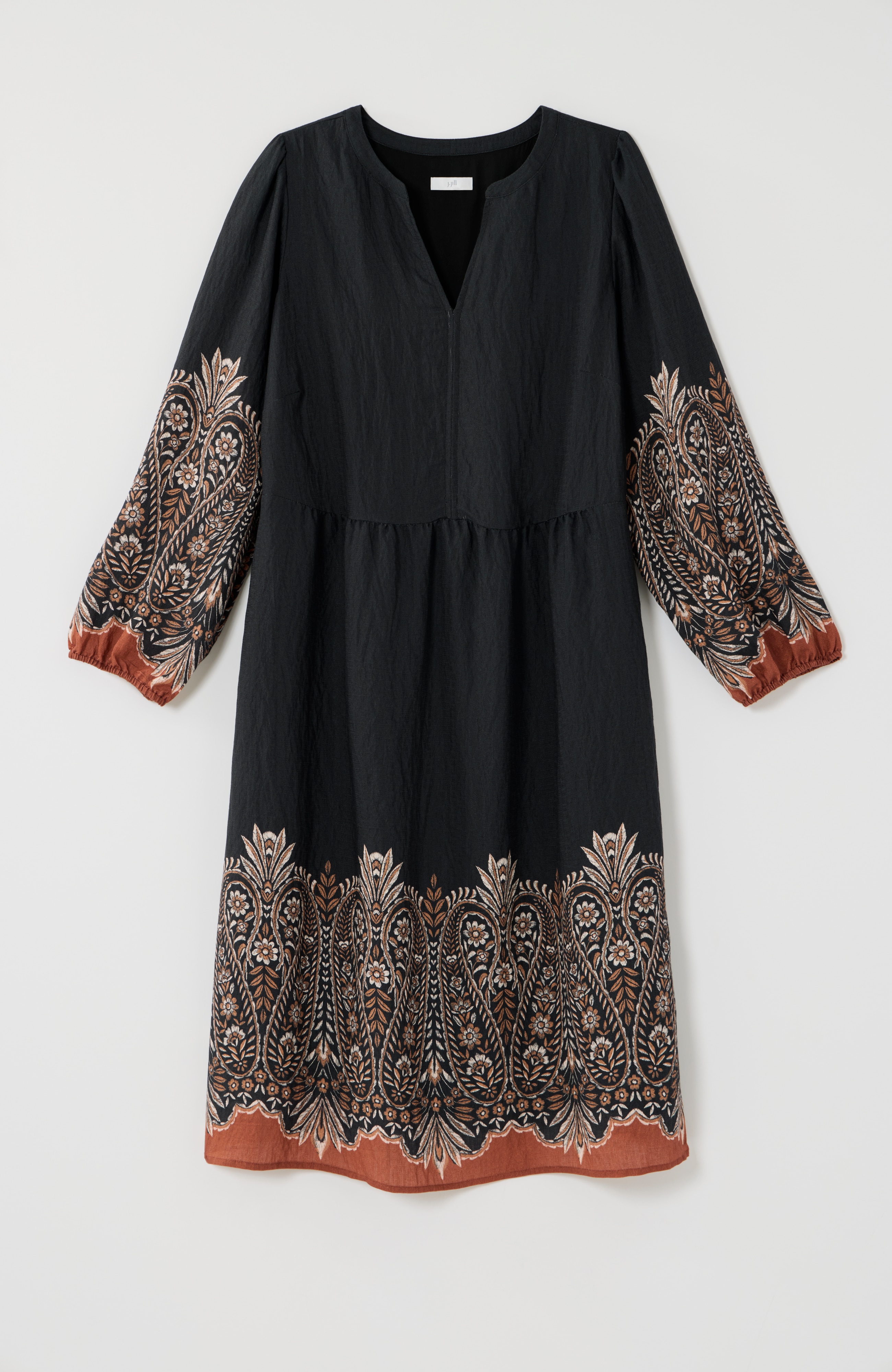 placed-paisley v-neck dress