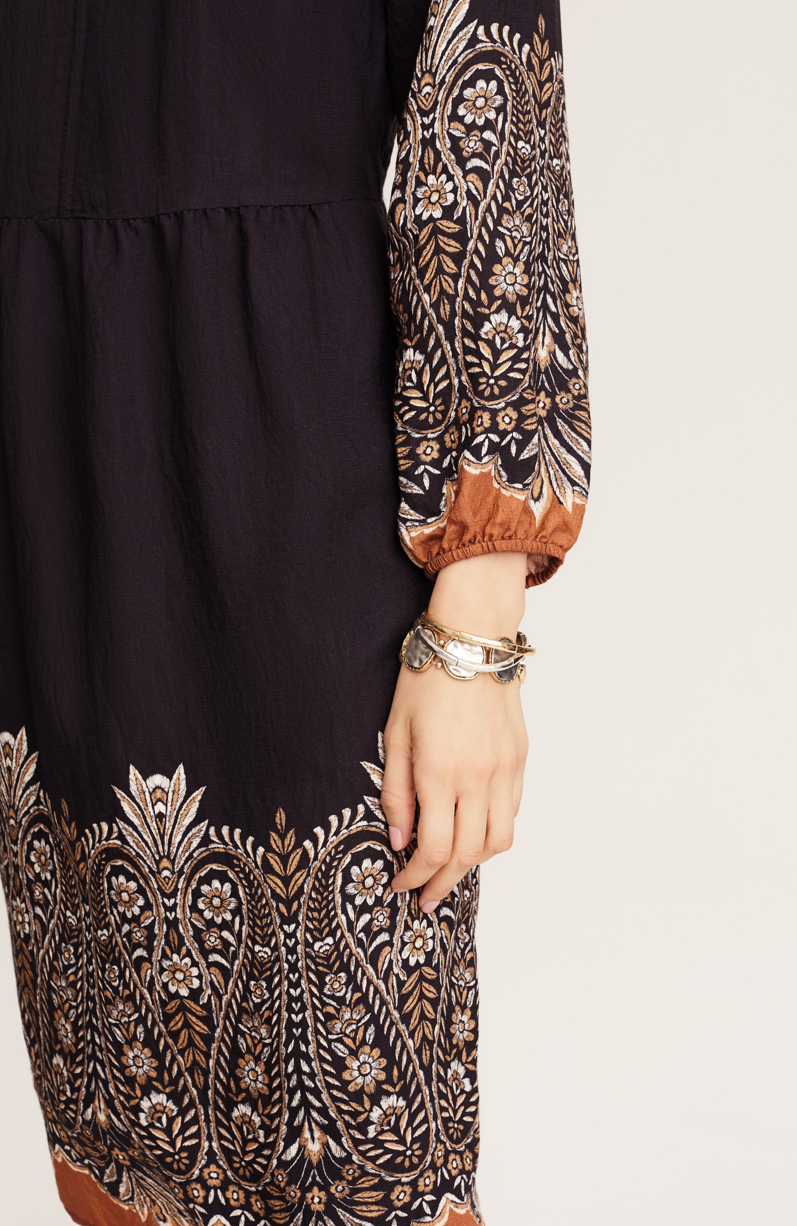 placed-paisley v-neck dress