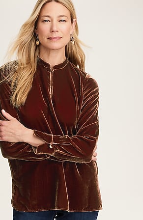 Image for Velvet Stand-Collar Top