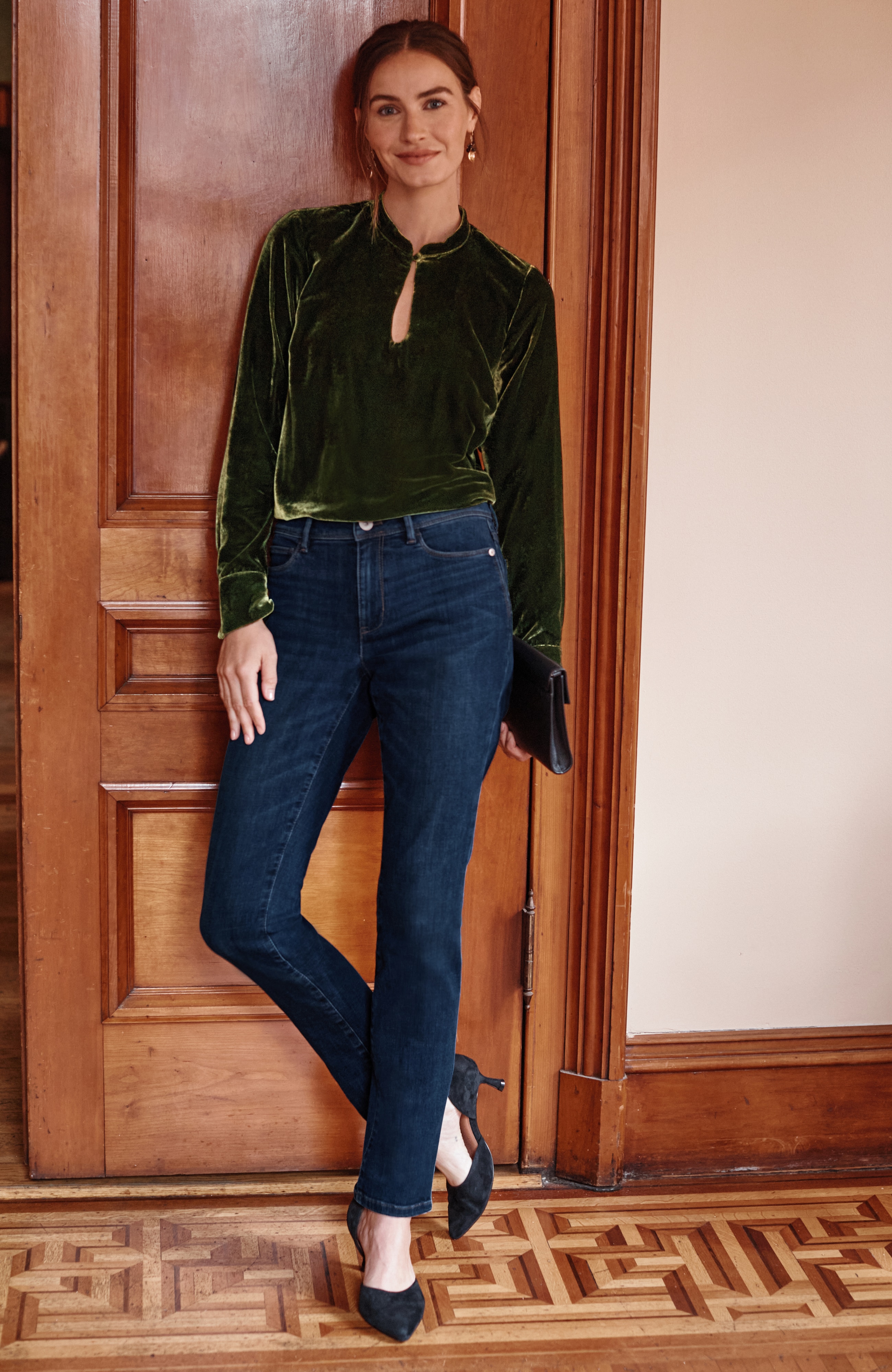 velvet stand-collar top