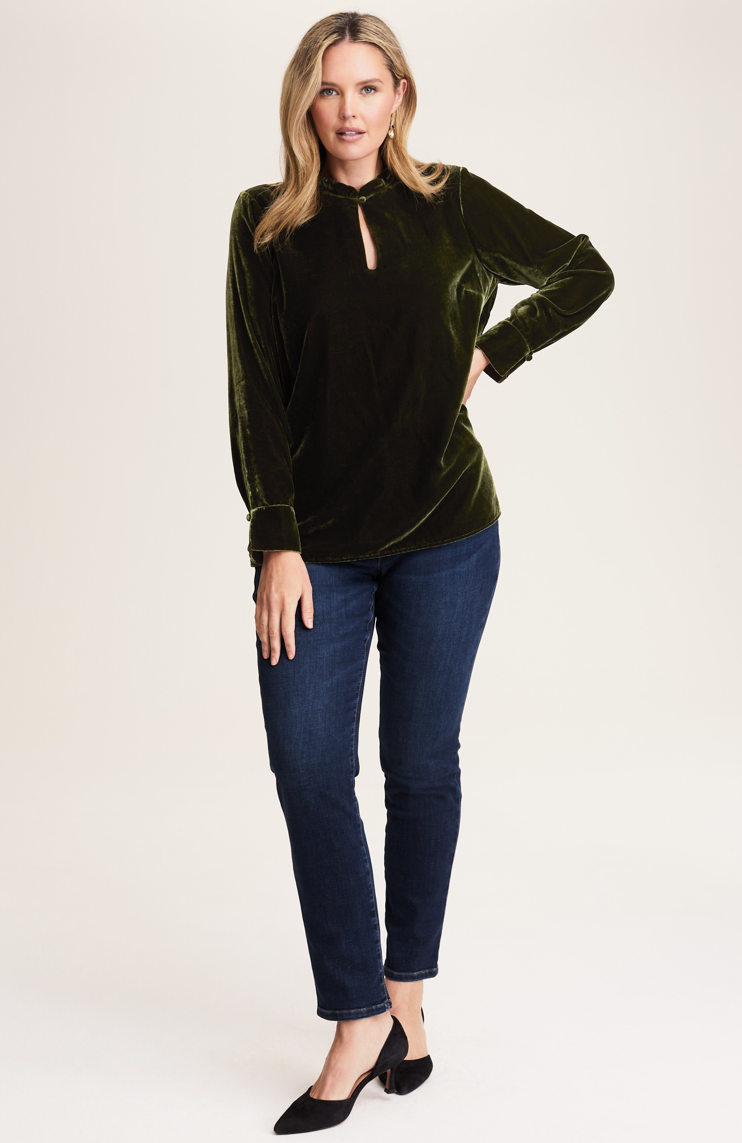 velvet stand-collar top