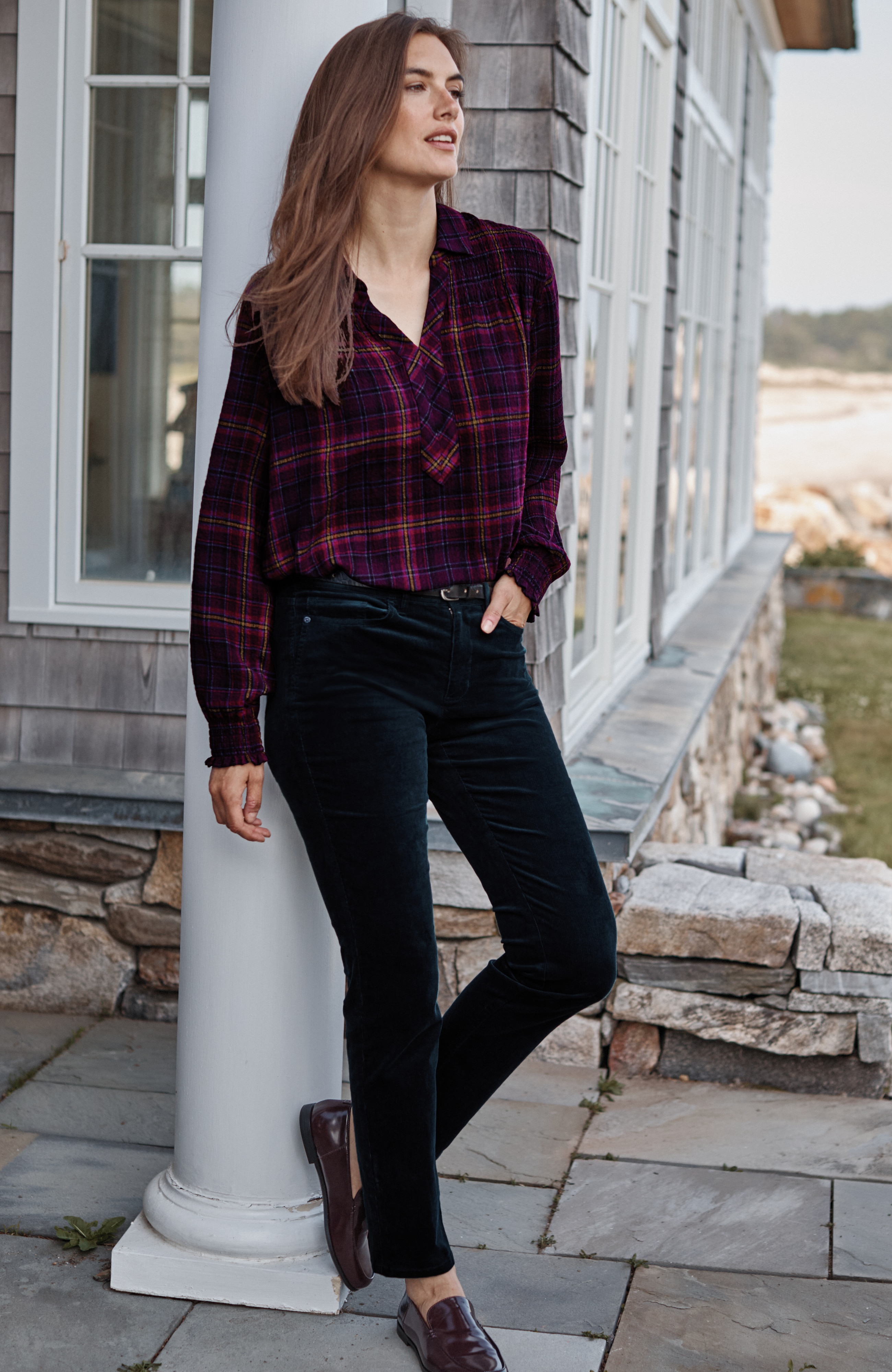 smocked plaid popover