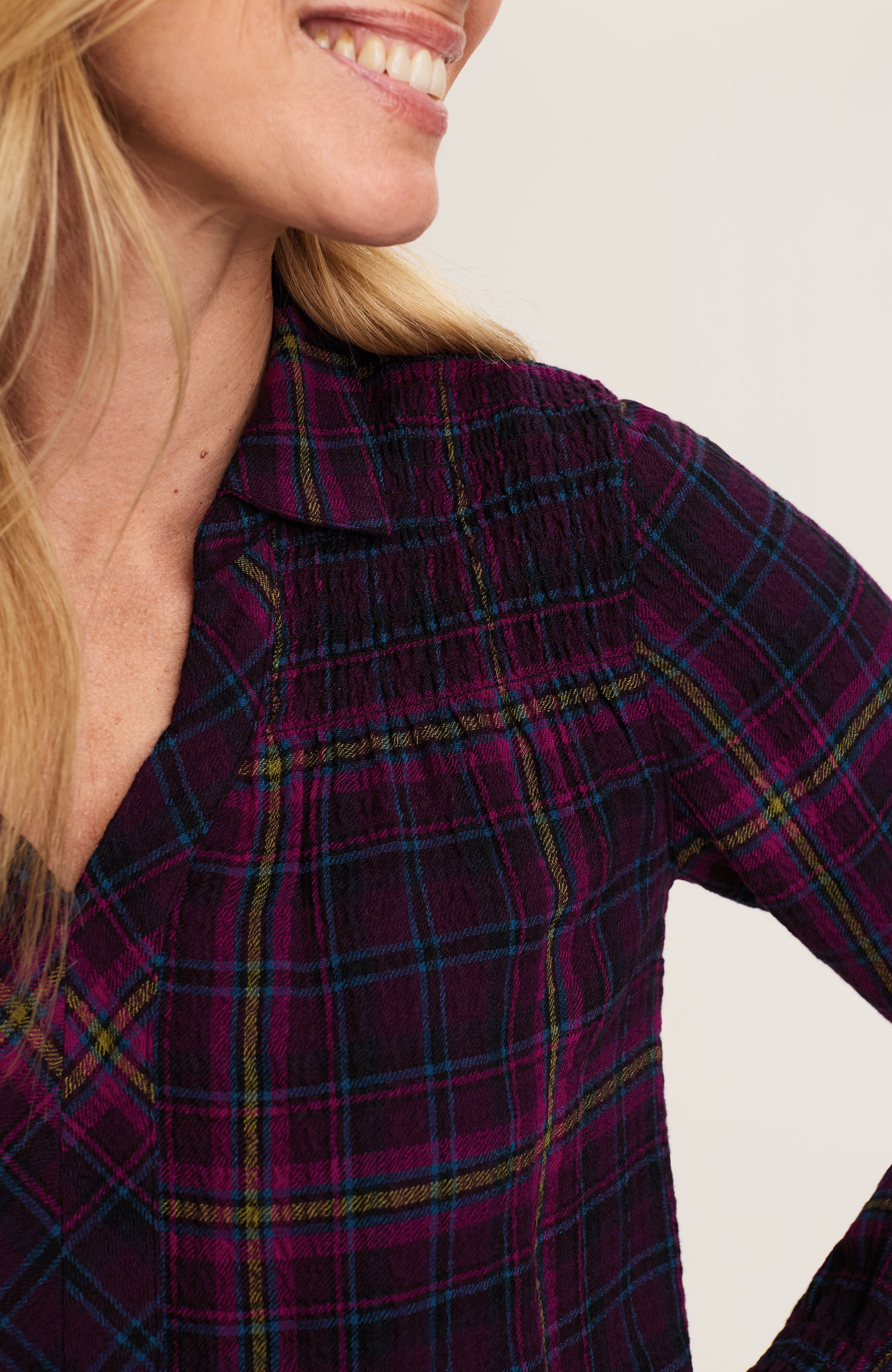 smocked plaid popover