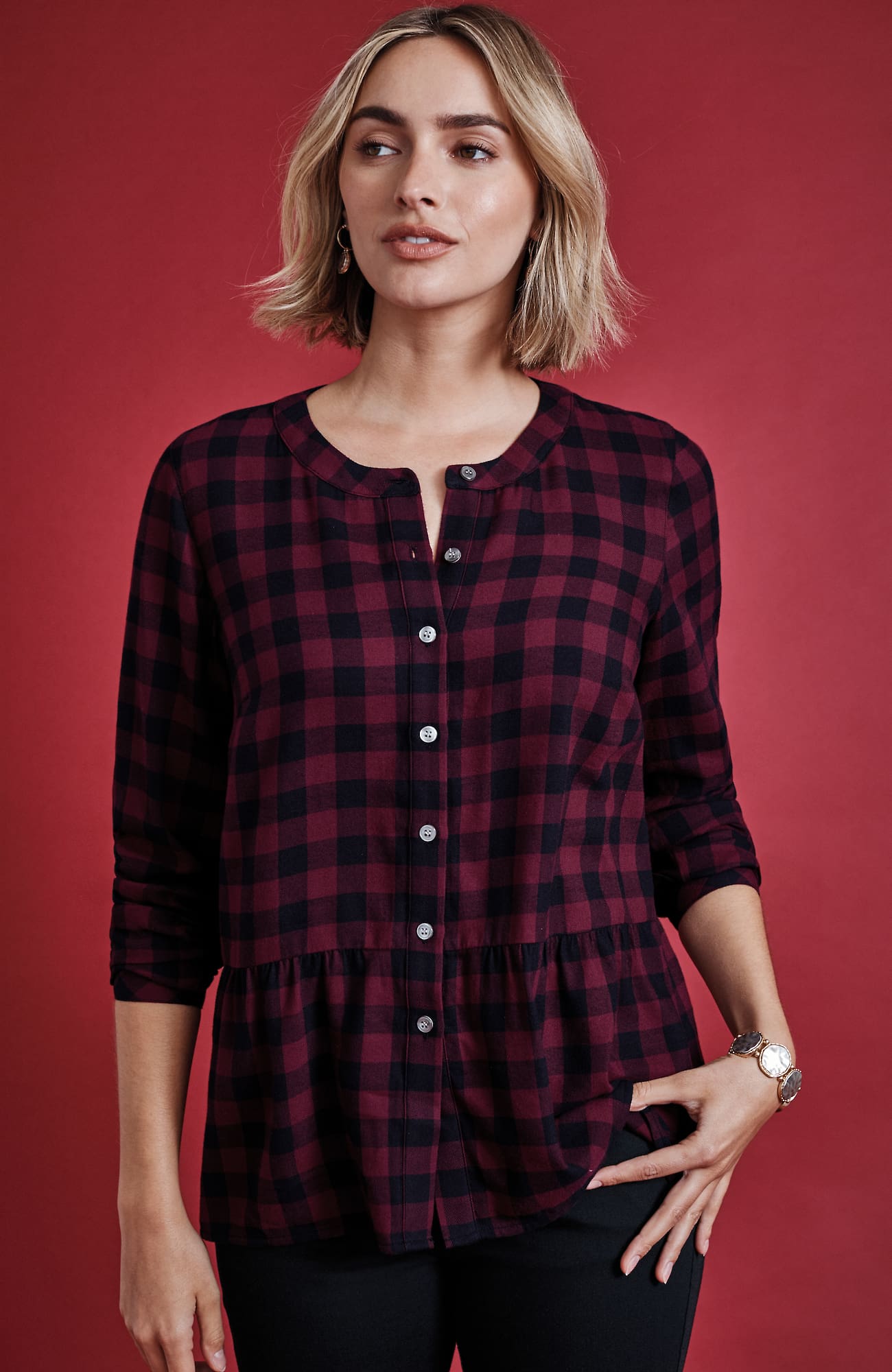 Jjill J.jill Buffalo-check Peplum Top