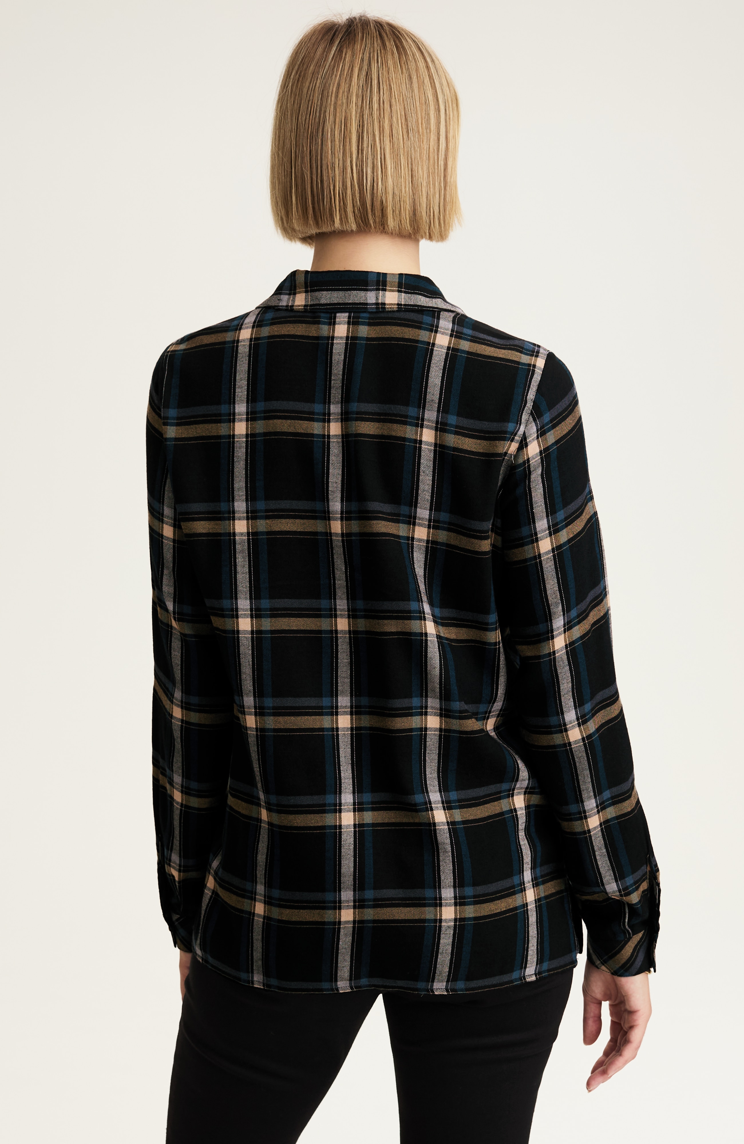 soft-brushed bias plaid shirt
