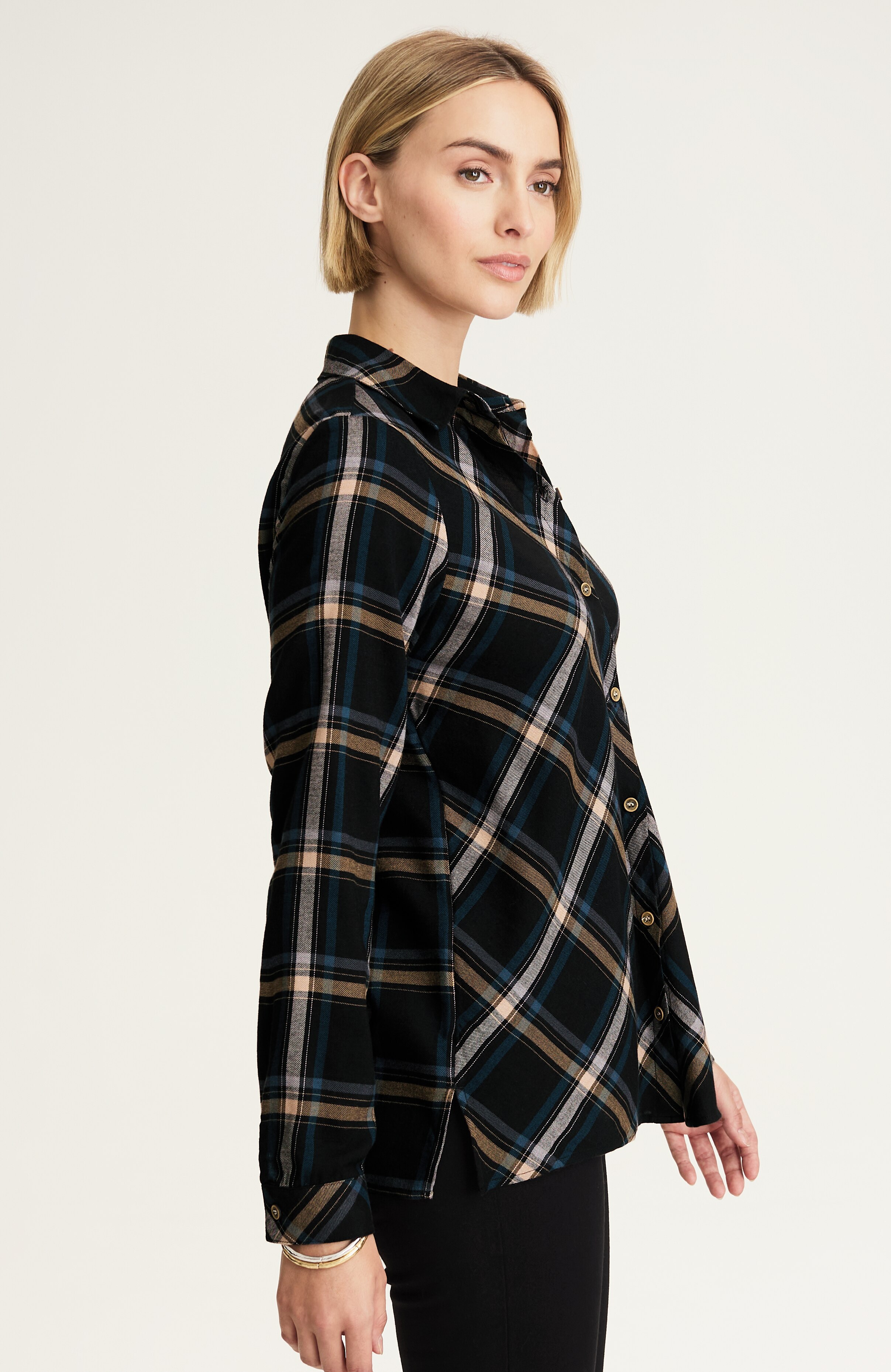 soft-brushed bias plaid shirt