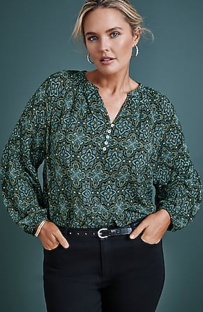 Image for Medallion-Printed Shirred Top