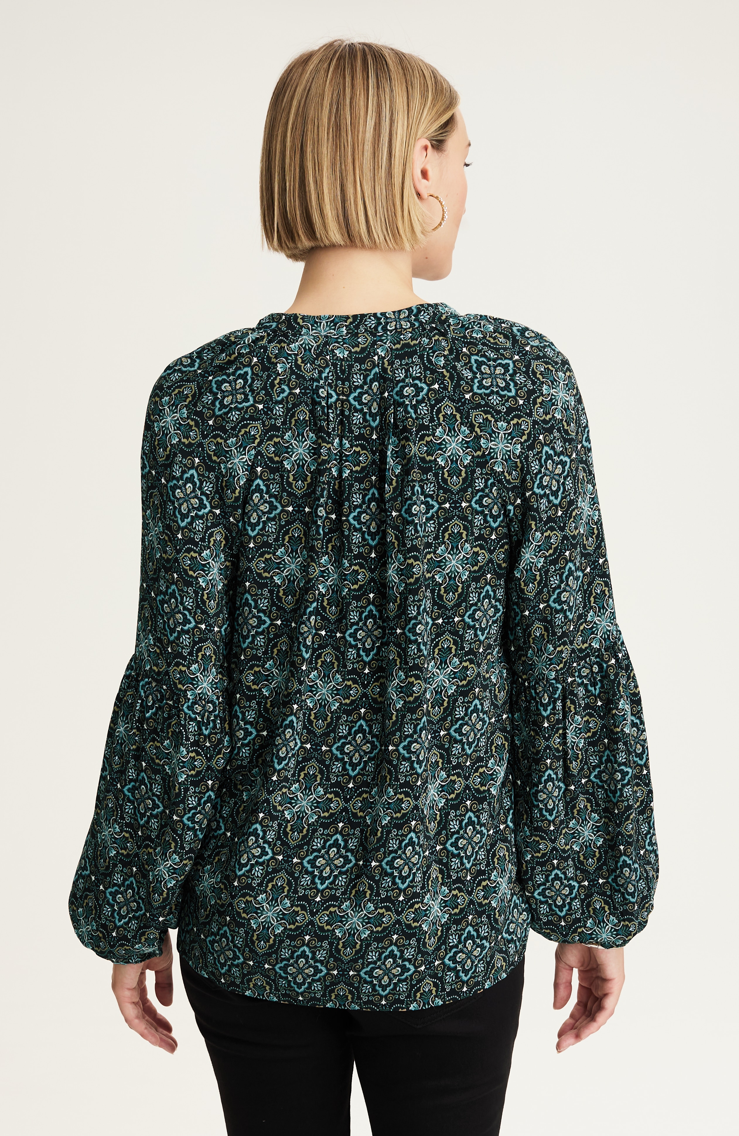 medallion-printed shirred top