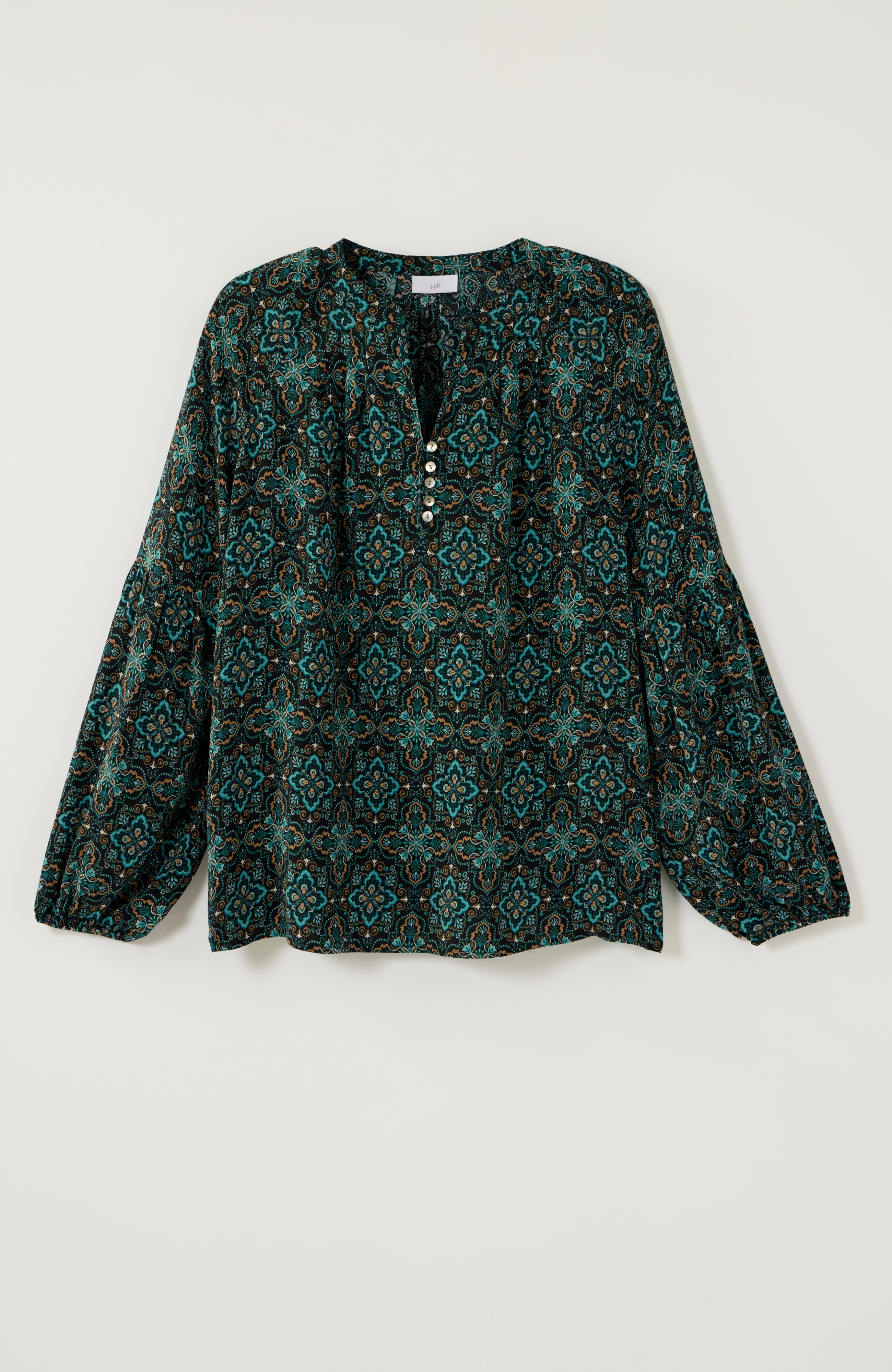 medallion-printed shirred top