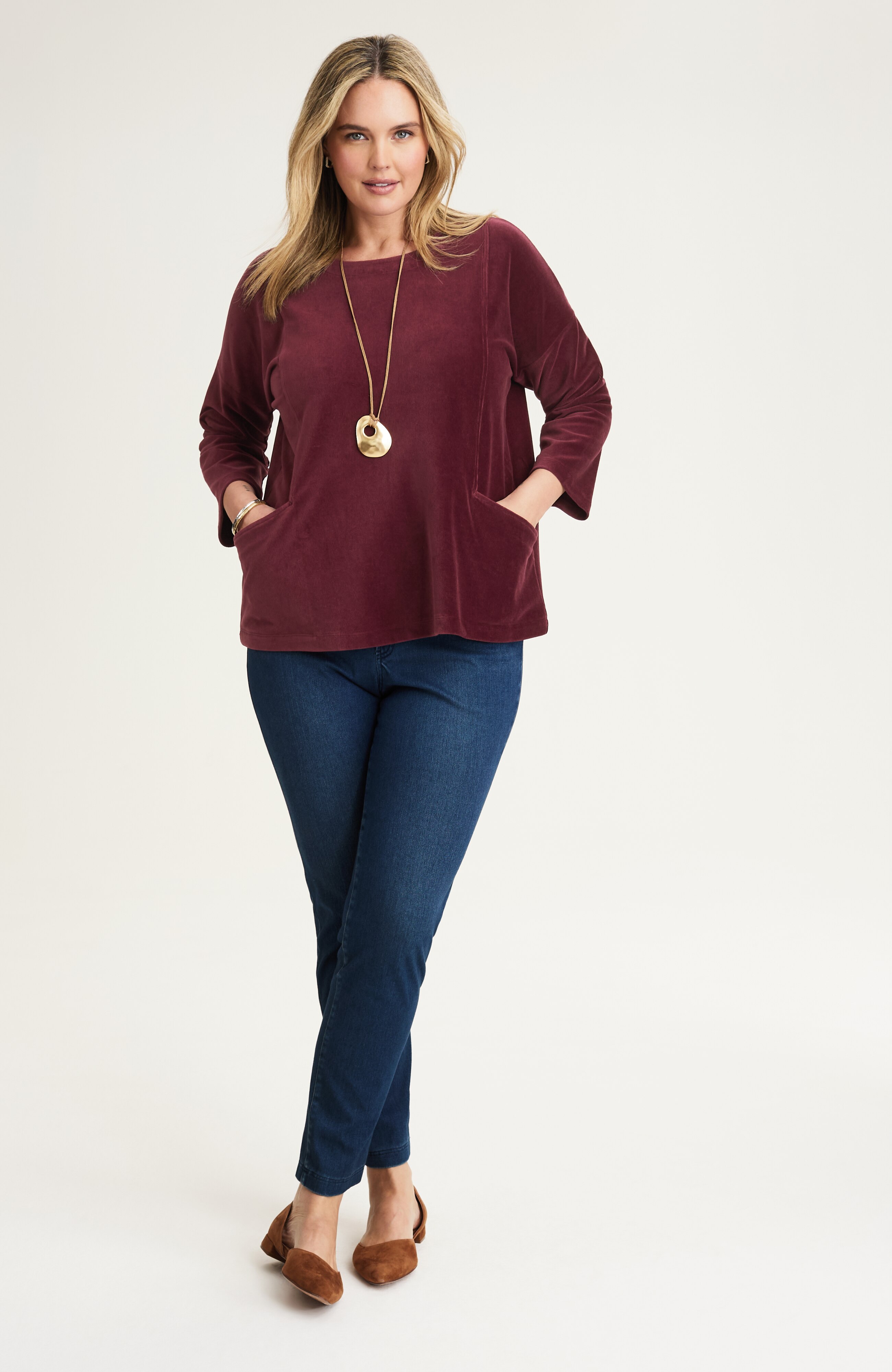 pure jill corded velour pocket top