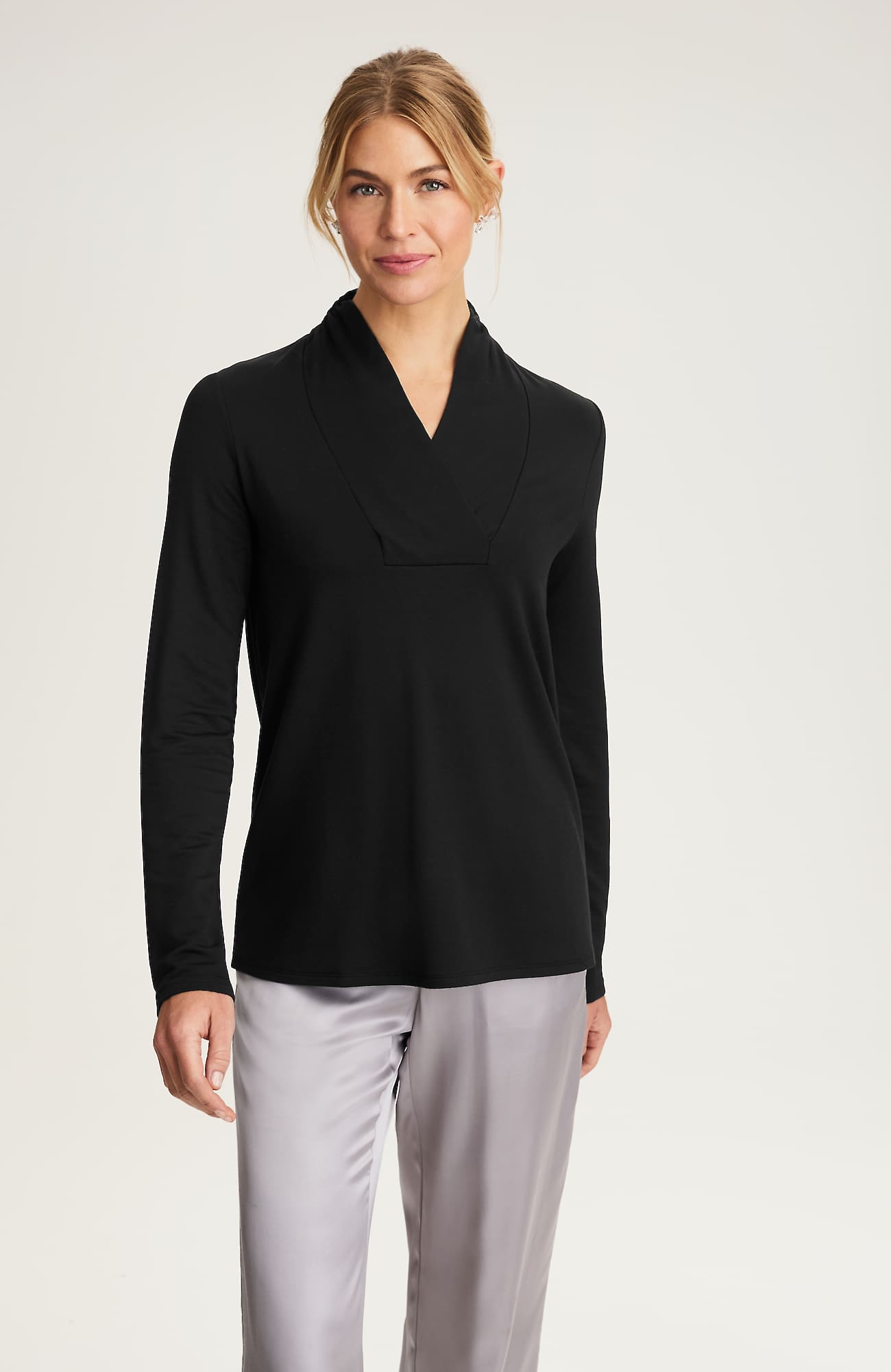 Jjill J.jill Pure Jill Tranquility Draped-neck Top In Black